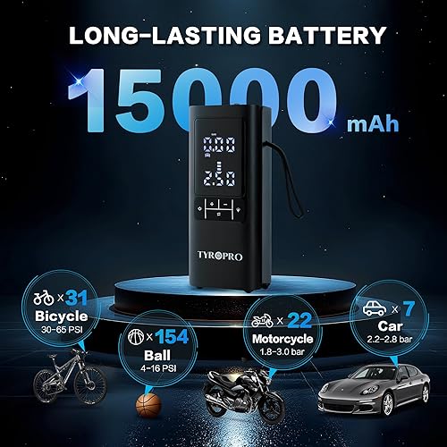 Miniatura 3 de Compresor de aire portátil de 2 generación, inflador de neumáticos grande de 180 PSI, nivel de velocidad de inflado rápido de 30 segundos, capacidad