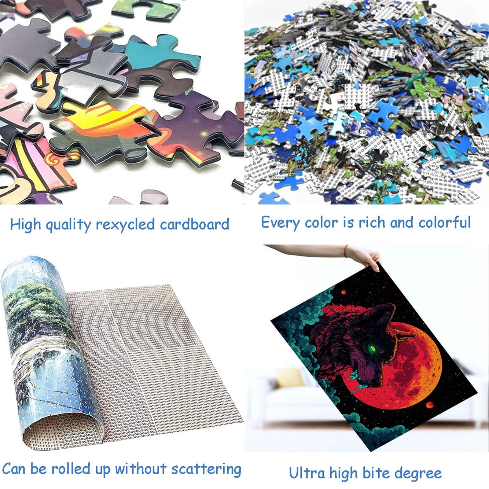Puzzle 2000 elementów wilk puzzle dla dorosłych księżyc 100 x 70 cm unikalne rzemiosło klasyczne 3D drewniana układanka do rodzinnych gier aktywnych, układanka do samodzielnego wykonania nawet do