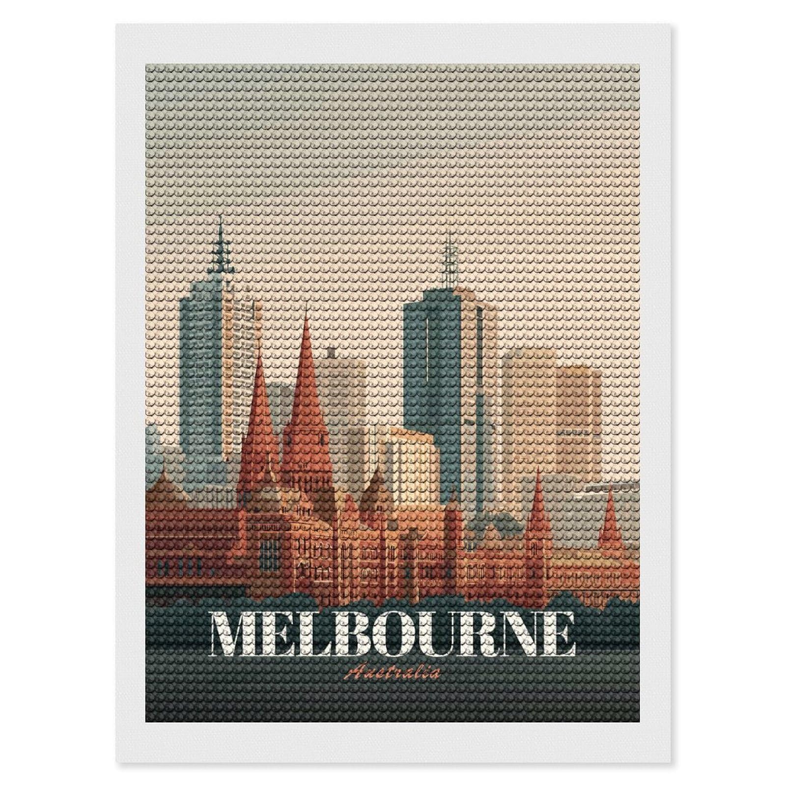 Junmoney Melbourne Skyline Vintage Diamond Art Canvas 12"x16", for Adults, Pleasing Wall Art Project, Modern Decor, Gift Idea, Nice Detail and Sparkle