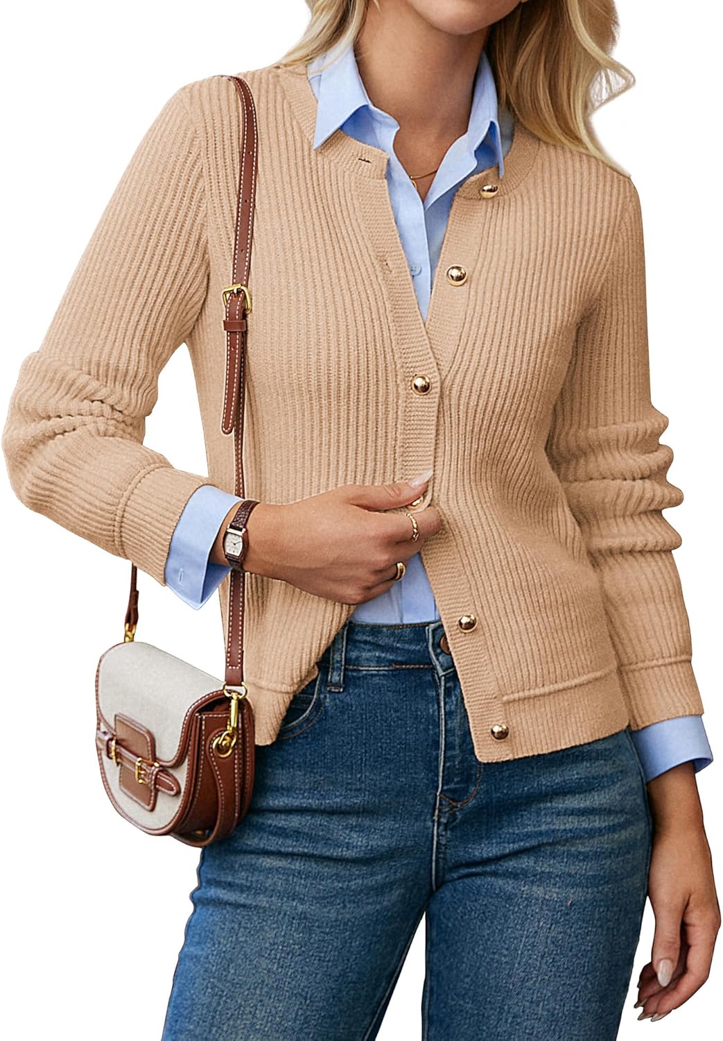 GRACE KARIN Knit Cardigan Sweaters for Women Long Sleeve Ribbed Button Up Sweater 2025 Fall Casual Jacket
