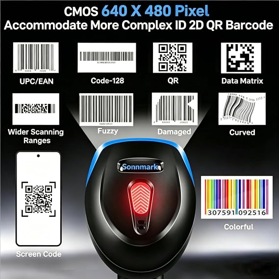 Handheld Bluetooth Wireless 2D 1D CCD Barcode Scanner, Portable QR Code Bar Code Reader for Supermarket Warehouse POS Inventory