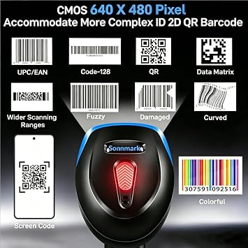 Handheld Bluetooth Wireless 2D 1D CCD Barcode Scanner, Portable QR Code Bar Code Reader for Supermarket Warehouse POS Inventory