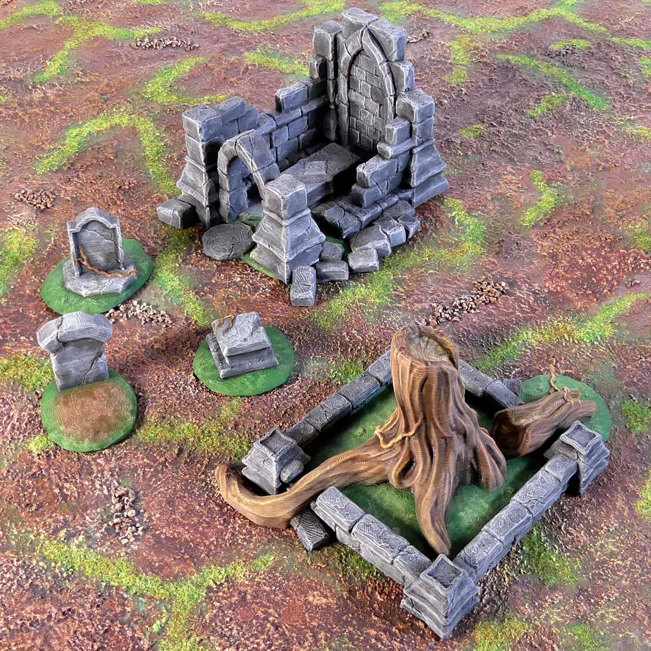 Set Terreno Da Tavolo: Cimitero Di Chiesa In Rovina – Stampato In 3D, PLA – Scala 28-32 Mm – Per D&D, Warhammer E Giochi Di Ruolo - 4