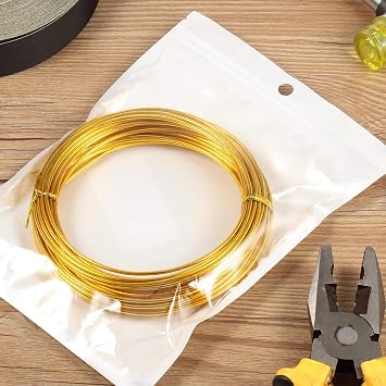 TecUnite 15 Gauge 32.8 Feet Aluminum Wire, Bendable Metal Craft Wire 1.5 mm Thickness Gold Wires for Making Dolls Skeleton DIY Crafts Floral Making Sculpting Wreath Wrapping Beading