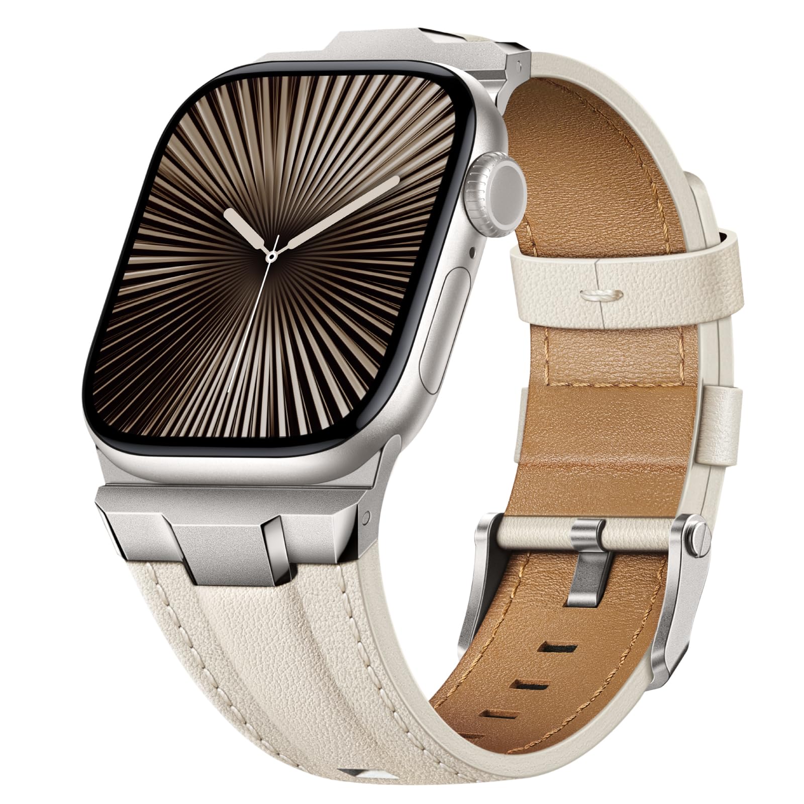 Suitisbest Leather Bands Compatible for Apple Watch Ultra Band 49mm 46mm 45mm 44mm 42mm, Genuine Leather Rugged Durable Matel Connector Replacement Strap for Women Men iWatch Ultra 10 9 8 7 6 5 4 3 SE