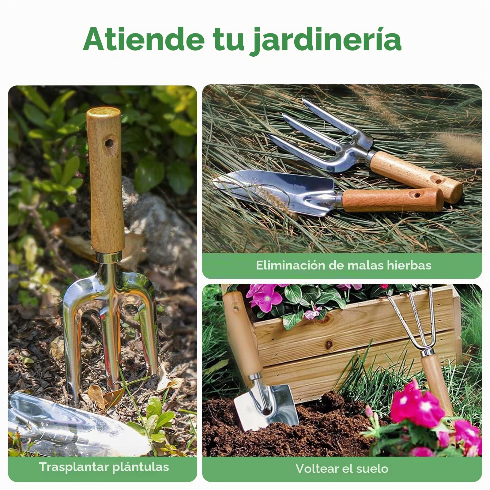 Grenebo Juego de Herramientas para Jardín 9PC, Set jardineria Adulto de Acero Inoxidable, Kit de Jardinería Bolsa de Jardín, Tijeras Podar,Pala Jardinería,Guantes,Paleta y Rastrillo de Mano etc