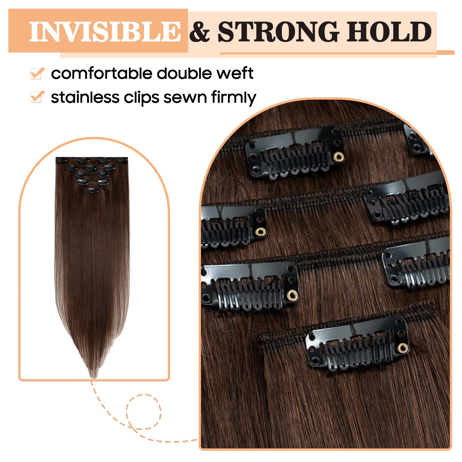 S-noilite Clip in Hair Extensions Real Human Hair,5Pcs 12 Clips Remy Natural Hair Extension Seamless Clip in Hair Extensions for Women (14 inch - Image 4