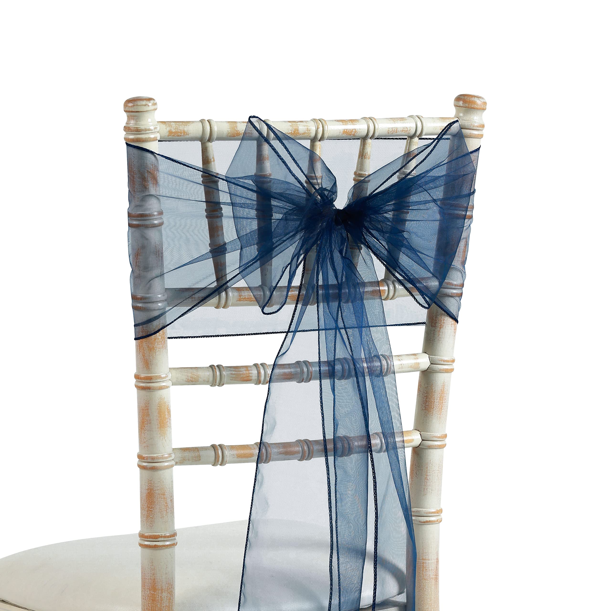 20x275cm Organza Sash Wider Sash Fuller Bows Chair Cover Bows Sash for Wedding Party Birthday Decoration (25, Navy)
