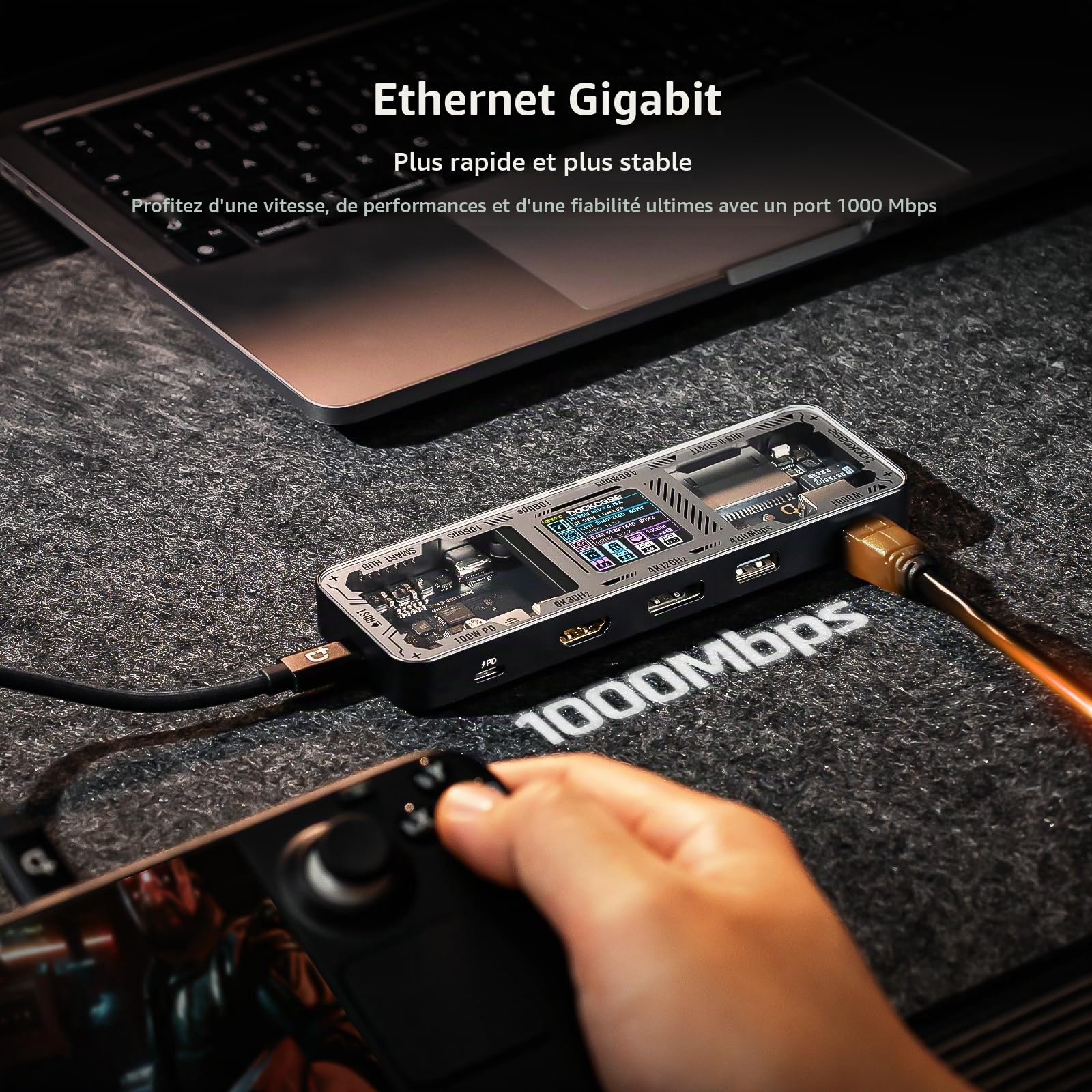 DOCKCASE Hub USB-C 10 en 1 Pro, Double HDMI 2.1 et 2.0 4K@60Hz, PD 3.0 100W, Ethernet RJ45, 2 USB 3.2 10Gbps, 2 USB 2.0, Lecteur de Cartes UHS-II SD/TF, Station d'accueil USB-C pour MacBook Pro/Air