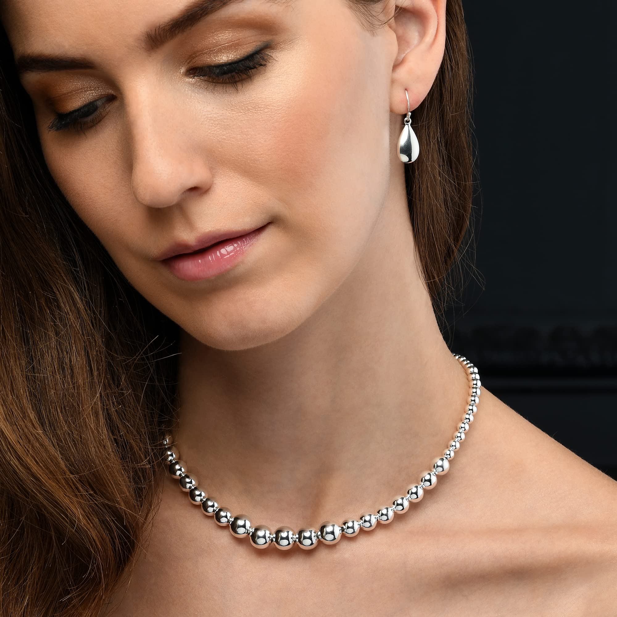 Diamond Treats Collares de Plata de Ley 925 para Mujer, Collar de Bolas de Diseño Italiano, Collares de Perlas con Cuentas de Plata, Collar Llamativo de Bola para Mujer