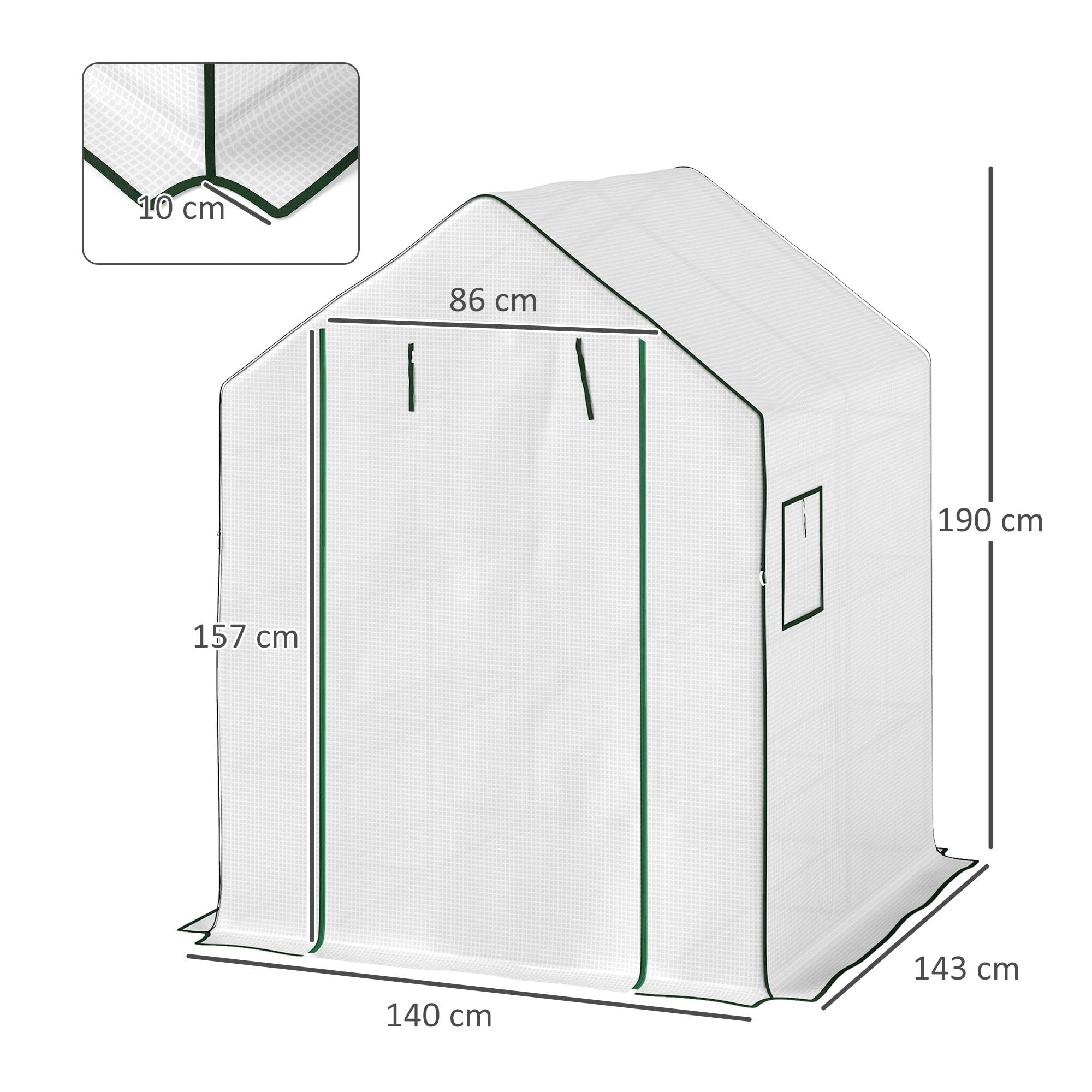 Outsunny Serra tunnel 3 livelli 8 ripiani 140x143x190 cm Bianca | Piccola serra, copertura PE rinforzata, serra da giardino, porta arrotolabile, tre finestre a rete