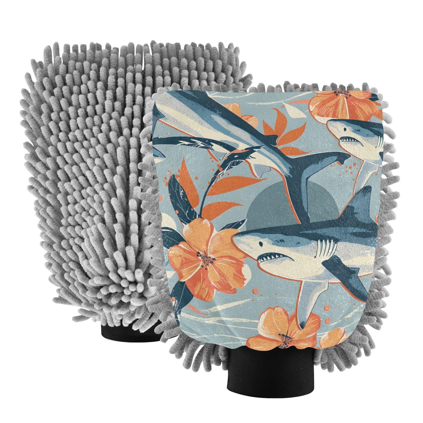 IOACIY Absorbent Microfiber Car Wash Drying Mitts, 2 Pack, Scratch-Free & Lint-Free, Rich Foam, Highly Absorbent, Double Sided, Wash Mitt Perfect for Car Washing, M, Shark (4)