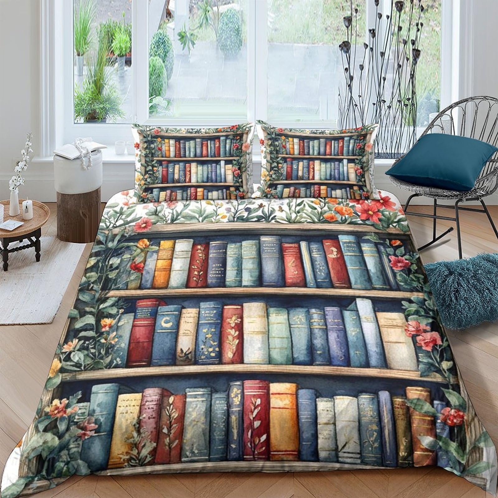 Ctjqhvkz Style-4 3D Printed Bookshelf Library Fitted Sheet Microfiber Colourful Book Stack Mattress Cover For Bedroom Guest Room Decor Protection Single（135X200cm）
