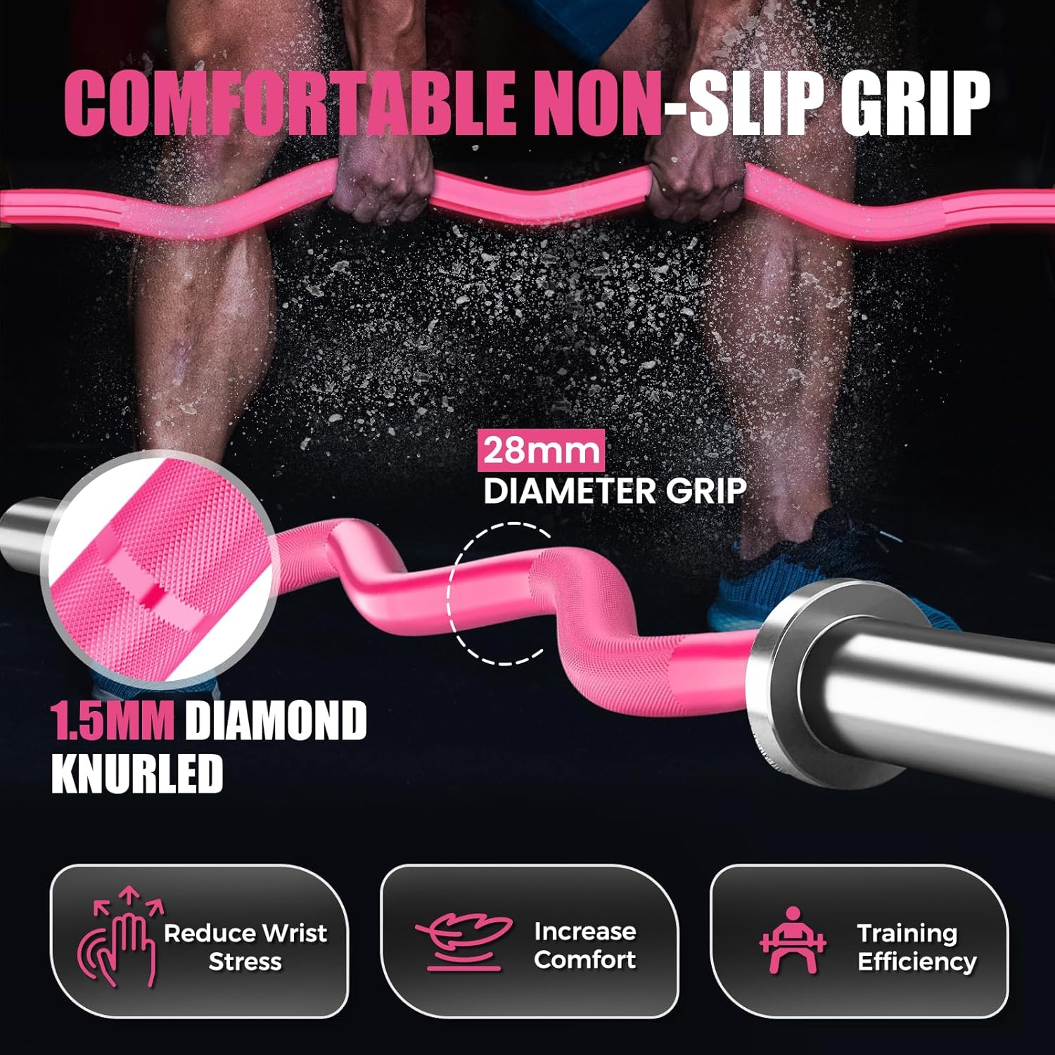 47" Olympic EZ Curl Bar 500-lbs Capacity Steel Barbell Suitable for 2" Weight Plates, 2-Inch Curl Bar for Weight Lifting,Hip Thrusts,Squat,Biceps-Home Gym Weight Bar