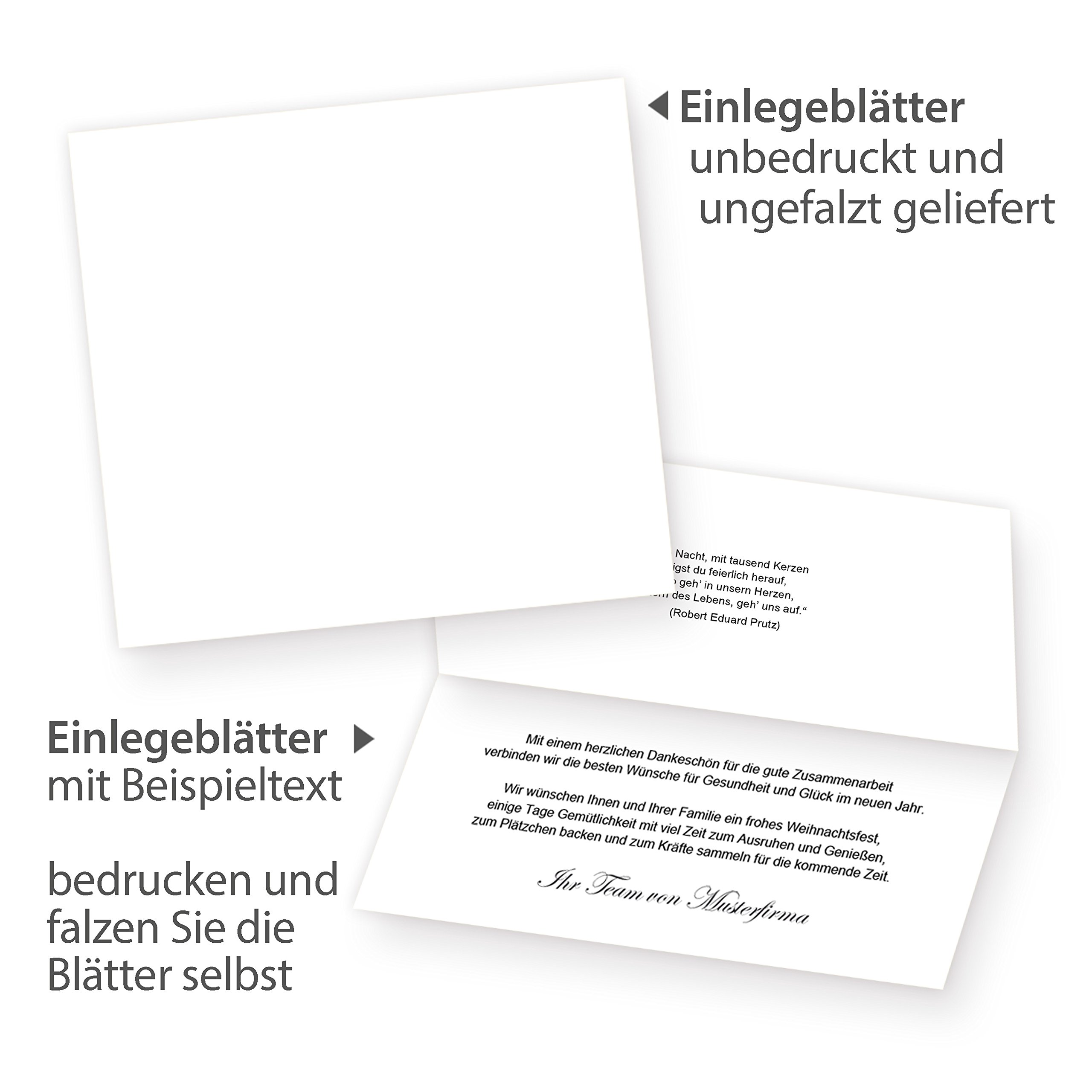tatmotive Weiße Weihnachten Weihnachtskarten Set (50 Sets) mit Umschlag und mit Einlegeblätter Einleger zum bedrucken