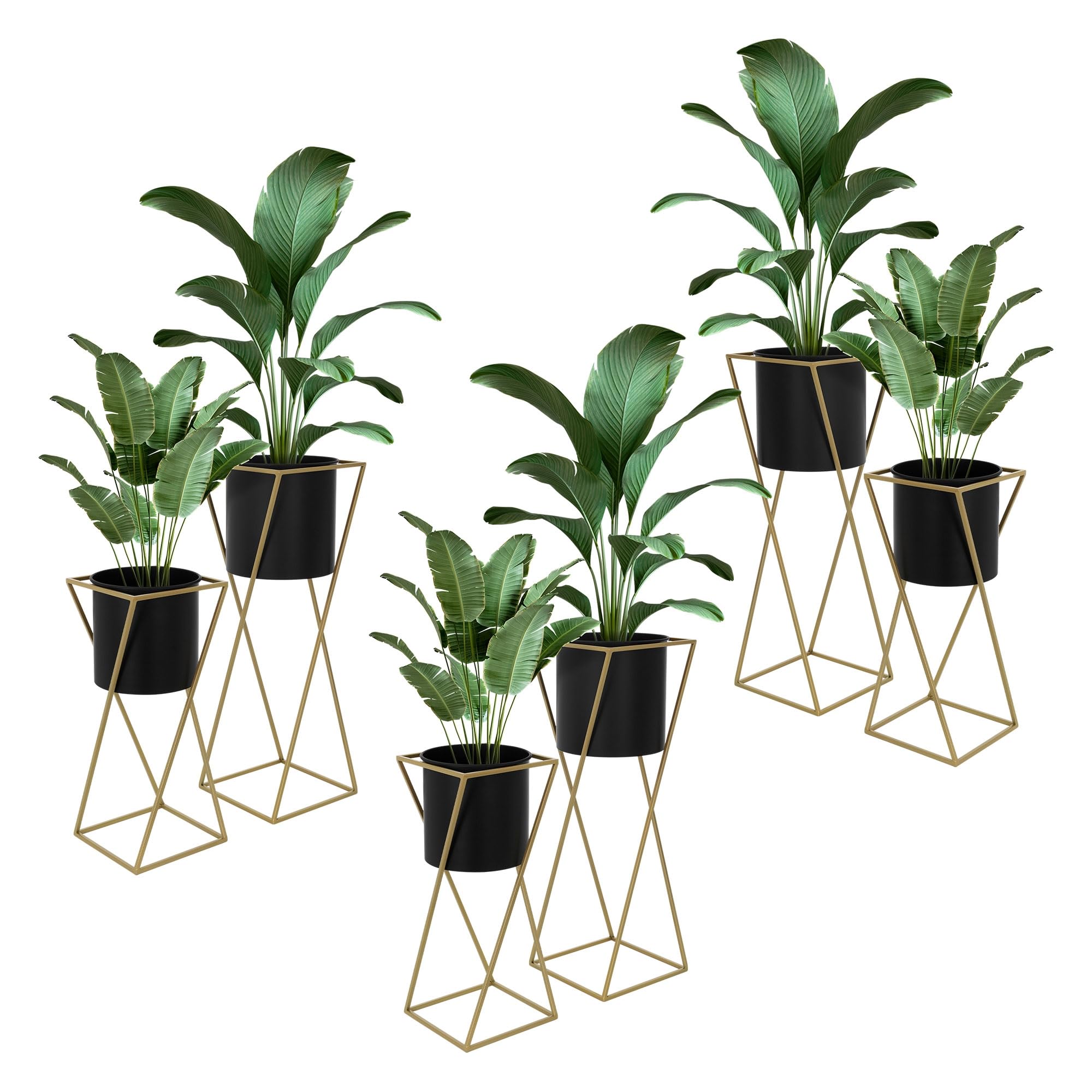 ML-Design Set di 2 Supporti per Fiori Portafiori in Acciaio Verniciato a Polvere Nero e Oro Vasi per Piante Portavasi Decorativa Moderna per il Salotto Soggiorno Studio Terrazza