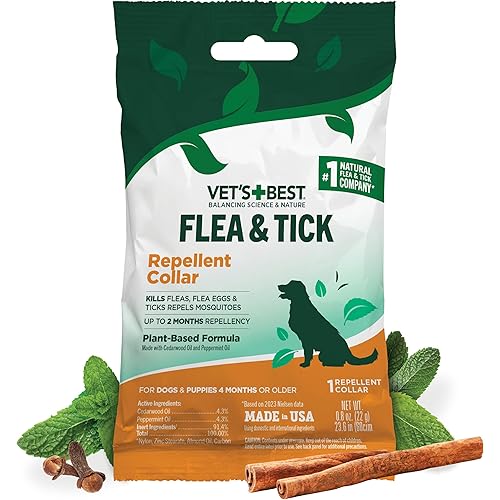 Vet's Best Natural Flea and Tick Collar for Dogs – Natural Repellent Collar with Plant-Based Ingredients – Flea and Tick Prevention and Treatment – Fits Small to Large Dogs – Up to 20” Neck Size