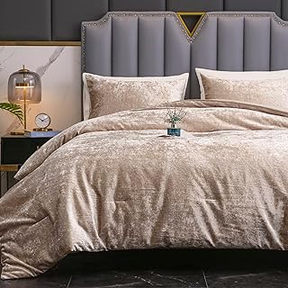 Champagne King Korean Velvet Comforter Set (104x90 inch), 3 Pieces Luxury Textured Soft Comforter with 2 Pillowcases, Lightweight Microfiber Down Alternative Bedding Set for All Season