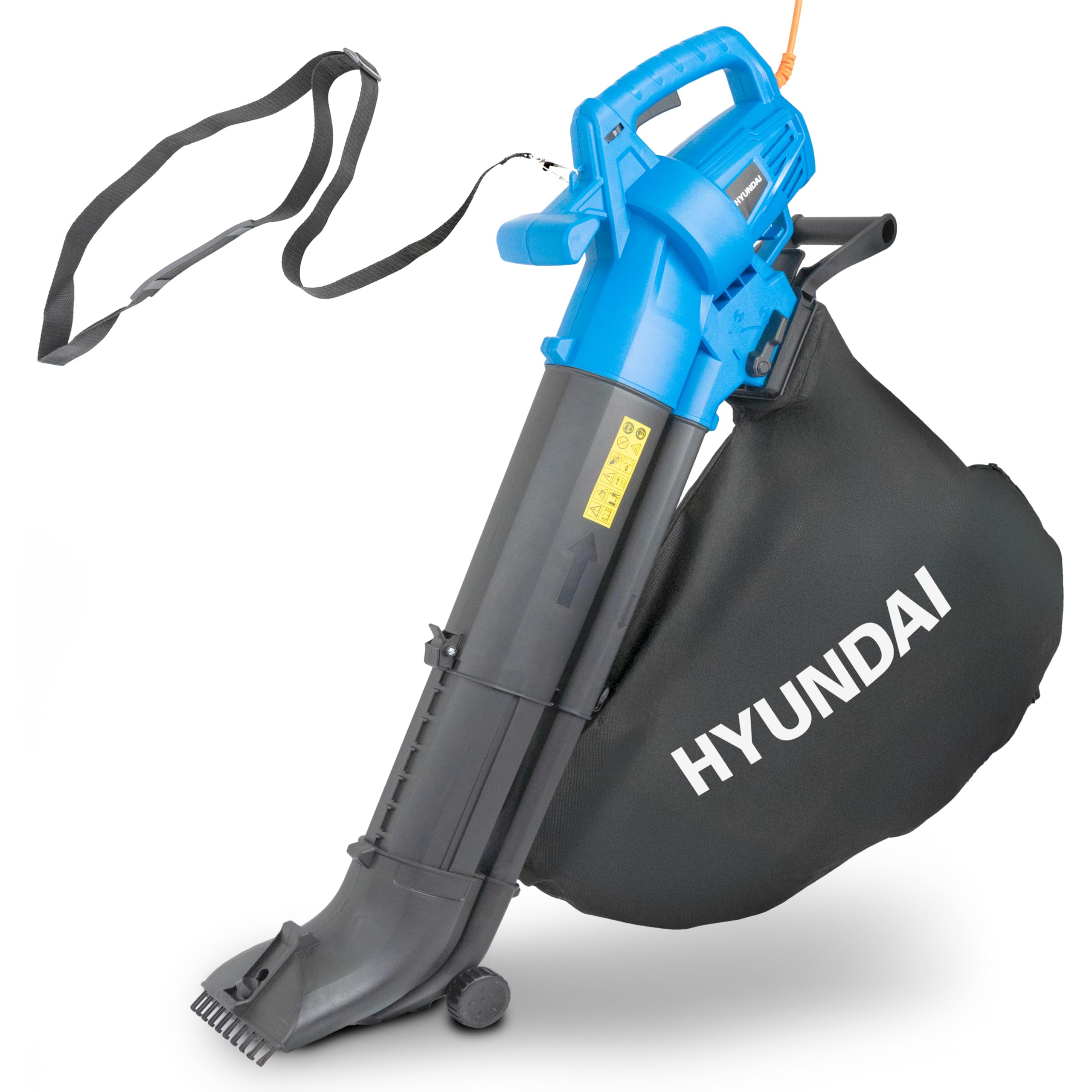 Hyundai 3000W Leaf Blower, Garden Vacuum & Mulcher, 45L Bag, 12m Cable, Variable Airspeed 62–170mph, Lightweight Electric Garden Tool – Blue