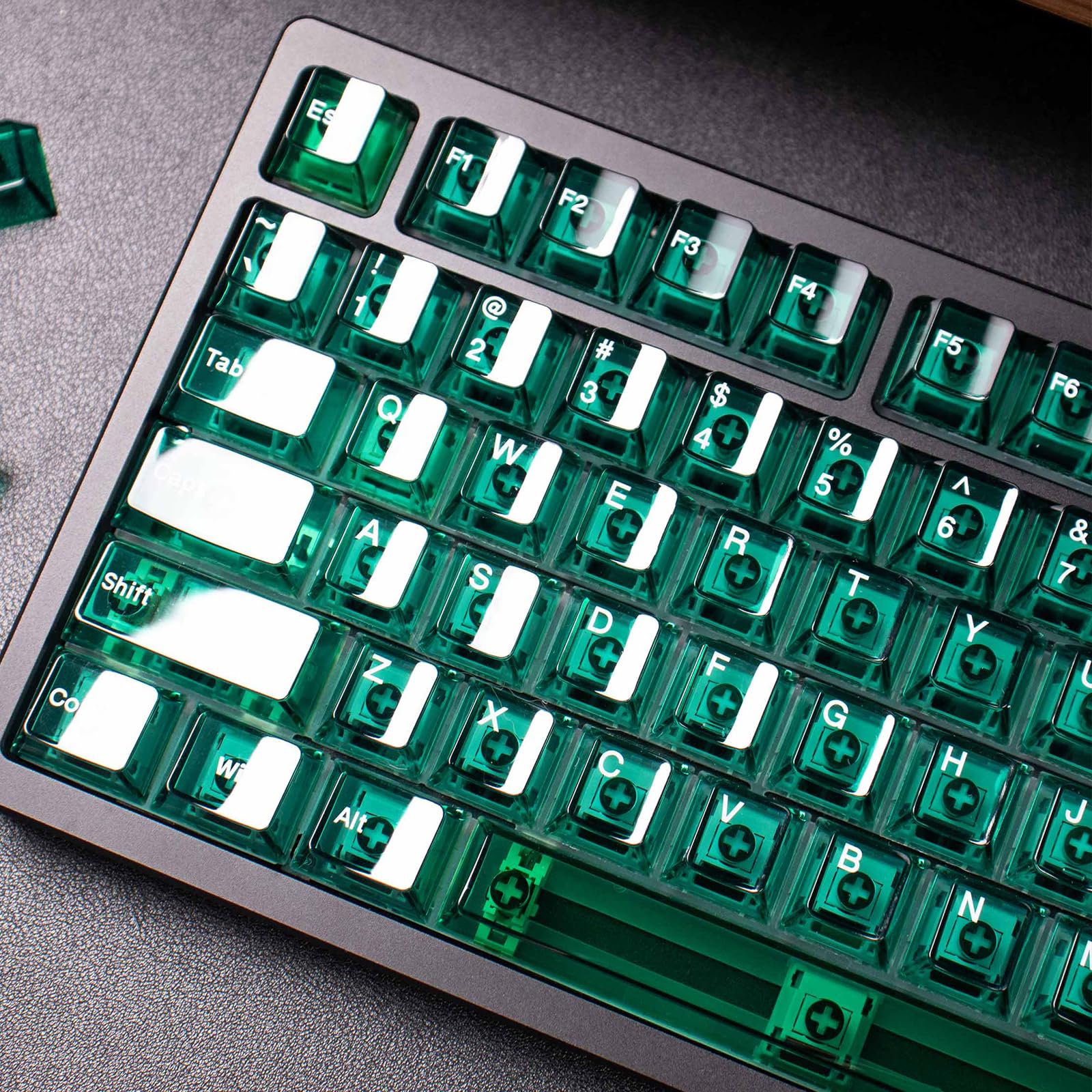 Green Crysta Clear Keycaps, 156 Keys Transparent Cherry Profile Keycaps, Shine Through Keyboard Caps for 60% 65% 75% 100% Mx Switches Mechanical