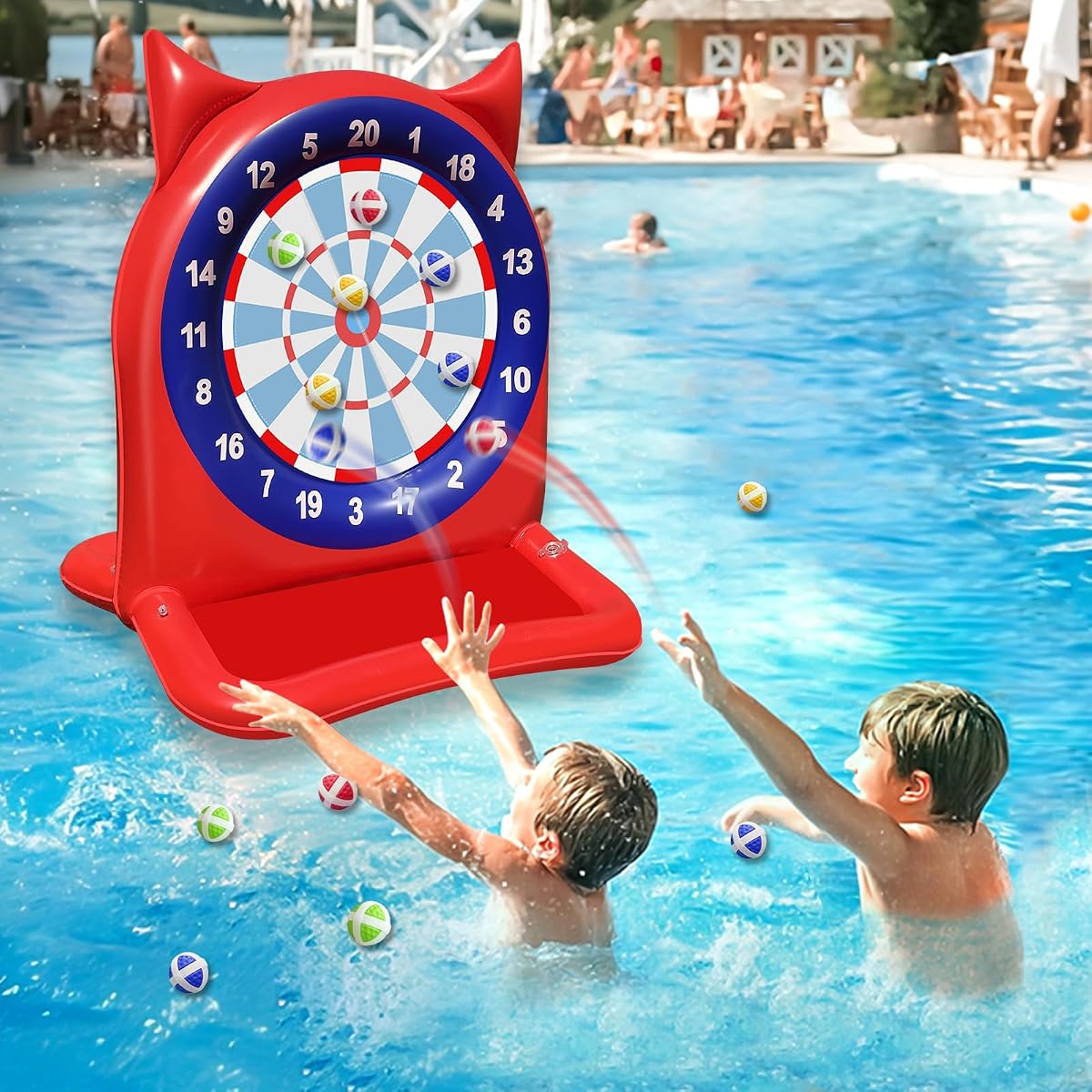 Tablero de dardos inflable grande de 47 pulgadas, juegos de juguetes para piscina con 12 bolas, juego de agua para piscina para adolescentes, adultos, piscina, patio trasero, playa, juguetes acuáticos de verano al aire libre, regalos para niños de 3 a 12 años, niños y niñas, rojo