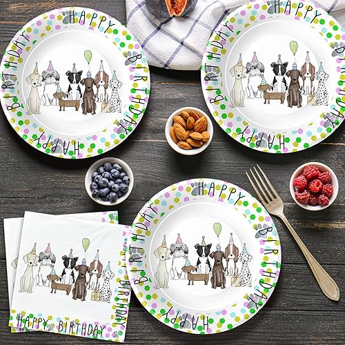 Miniatura 3 de Platos y servilletas de cumpleaños de cachorros para perros, suministros para fiesta, vajilla, plato, servilleta, mantel, tenedores, temática de