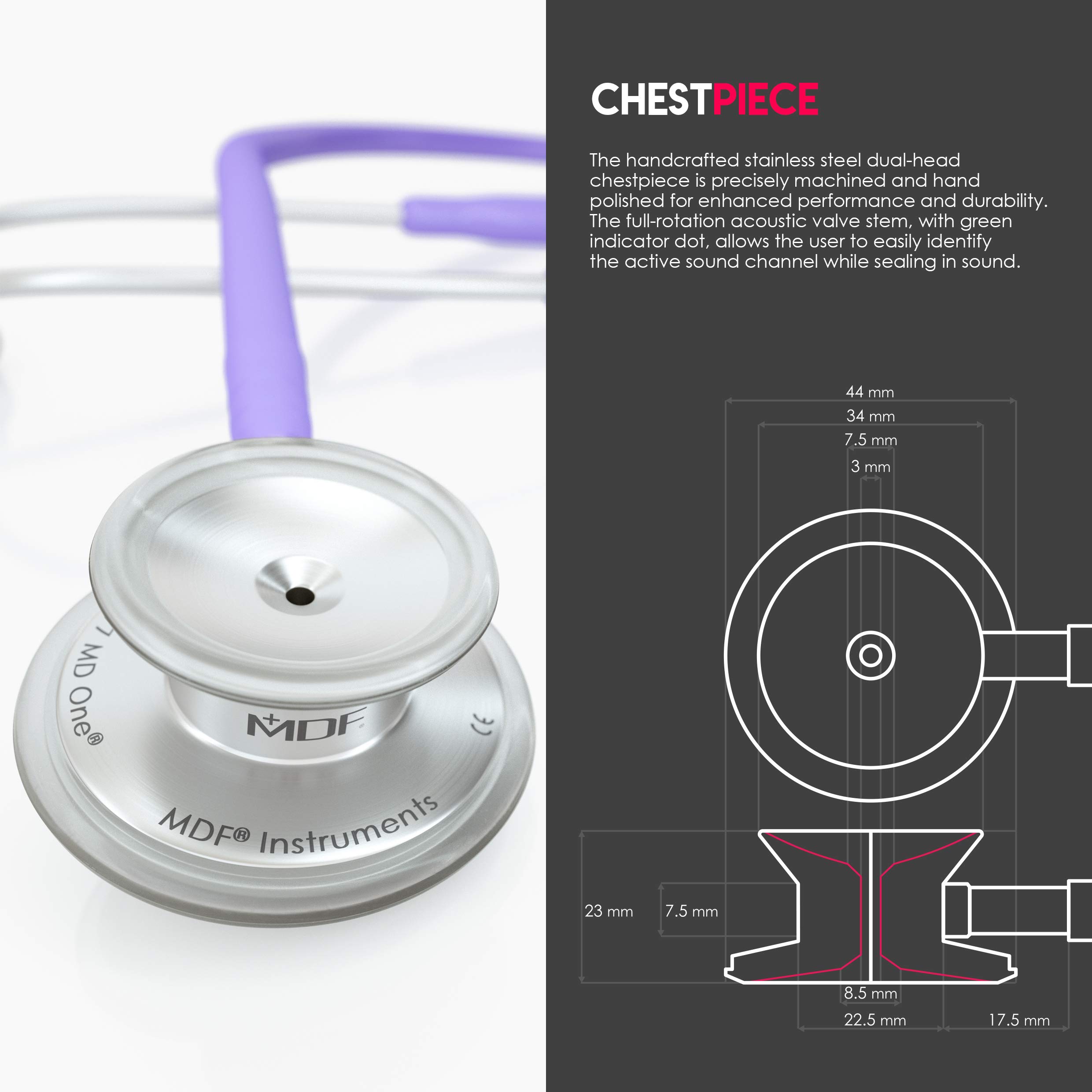MDF Instruments MD One Fonendoscopio doble cabeza de acero inoxidable - GarantÃa de por vida & Programa-piezas-gratuitas-de-por-vida MDF77707 (Morado Pastel)