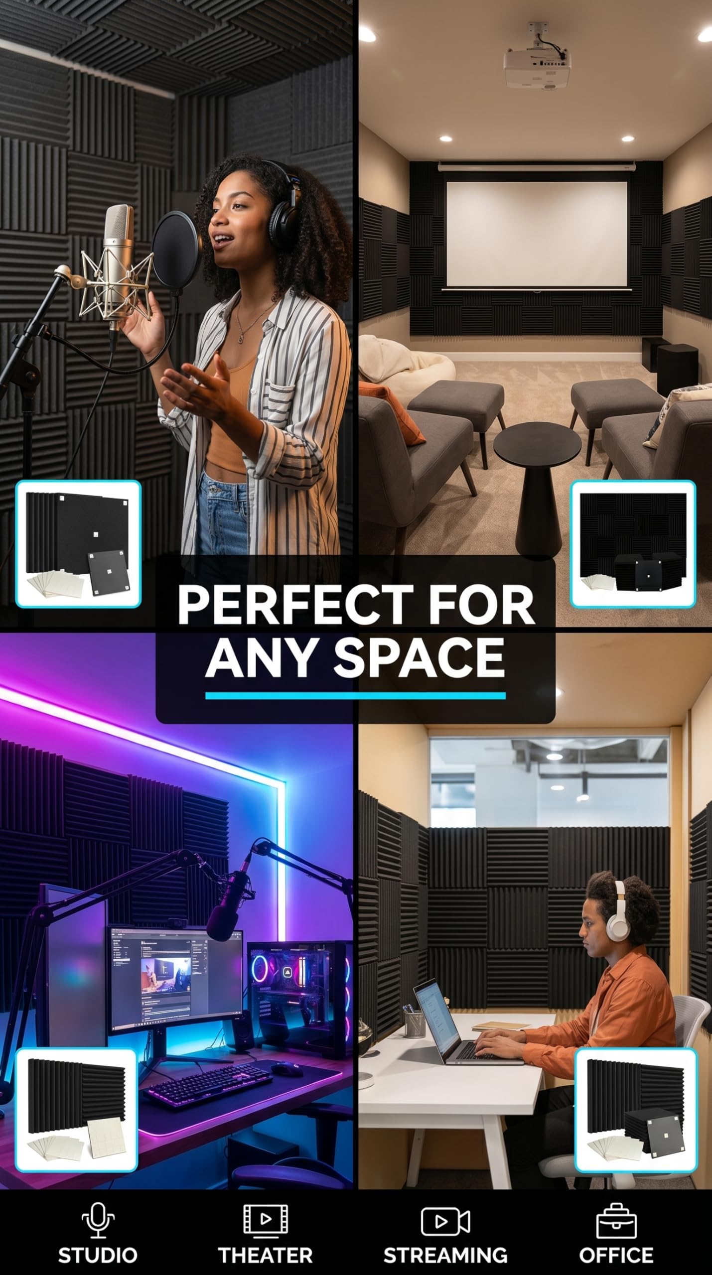 50 Pack Black 12 "X 12 "X1" Acoustic Panels Studio Soundproofing Foam Wedge Tiles(Accompanied By Double-Sided Adhesive Tape) — Amazon image 7