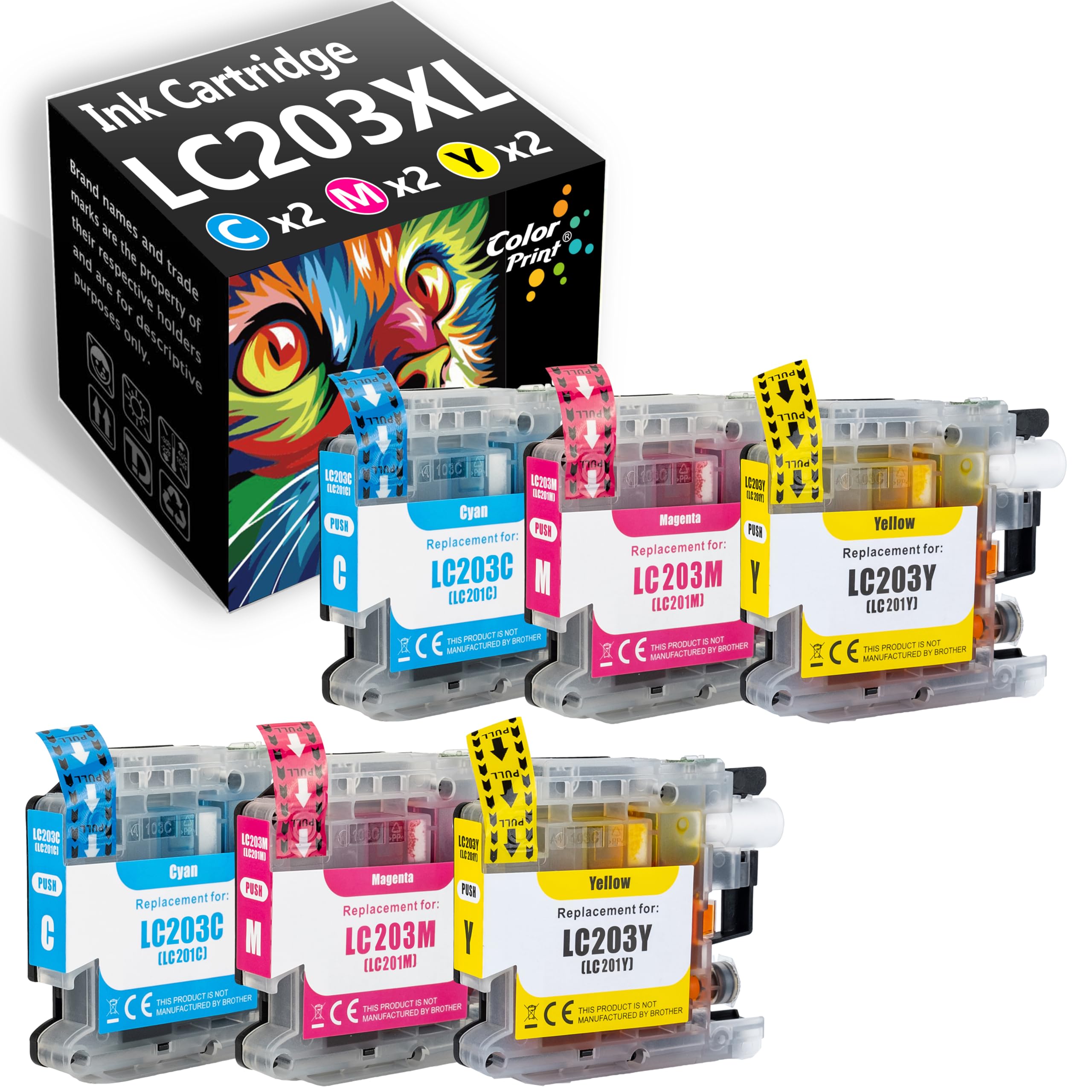 ColorPrint (6-Pack 2C, 2Y, 2Y) Compatible LC203 Ink Cartridge Replacement for Brother LC203XL LC-203 LC-203XL LC201 Used for MFC J4320DW J4420DW J460DW J480DW J680DW J880DW MFC-J885DW J4620DW Printer