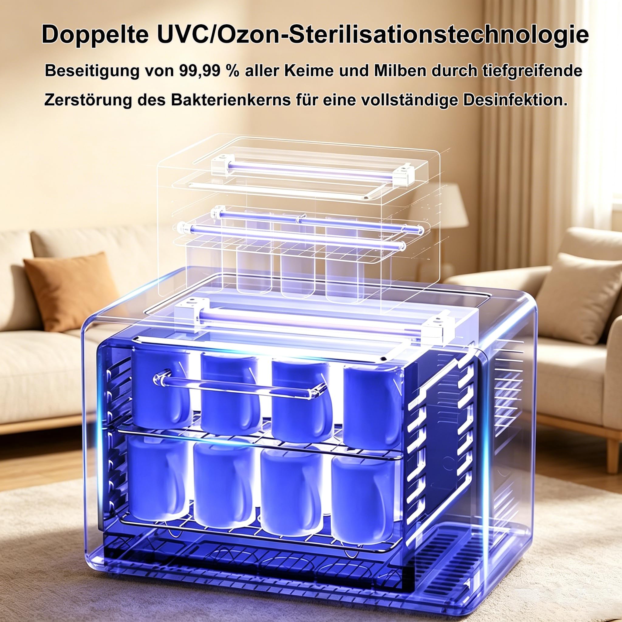 Professionell Heißluftsterilisator, 10L Sterilisator für Babyfläschchen, 150W Sterilisator für Instrumente, UV Sterilisator für Babyfläschchen, Geschirr, Make-up- und Nagelwerkzeuge
