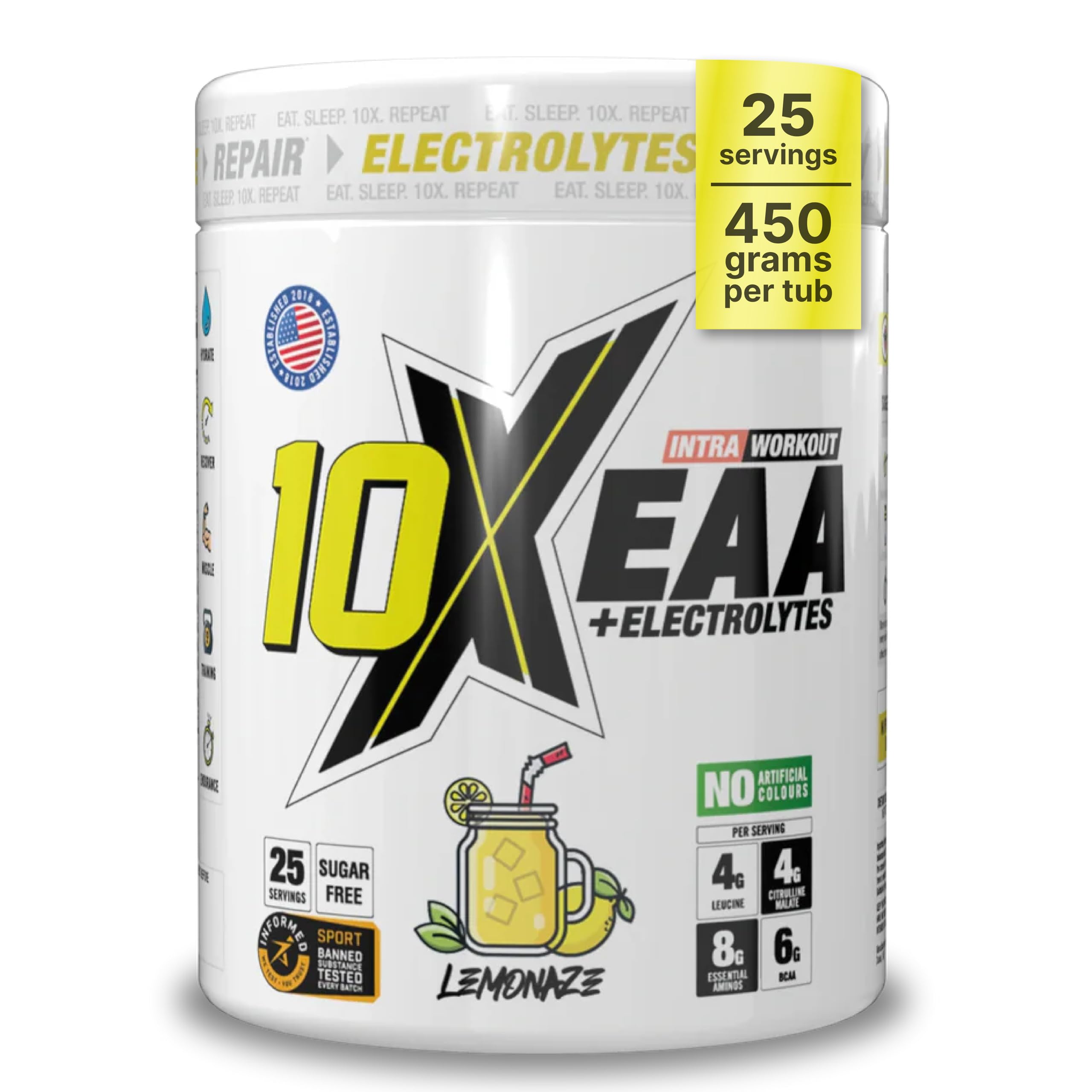 Full Essential Amino Acids Blend with Electrolytes, Sugar Free EAA Powder for Energy, Endurance, Hydration and Recover, 25 Servings, 450 g Various Flavours (Lemonaze)