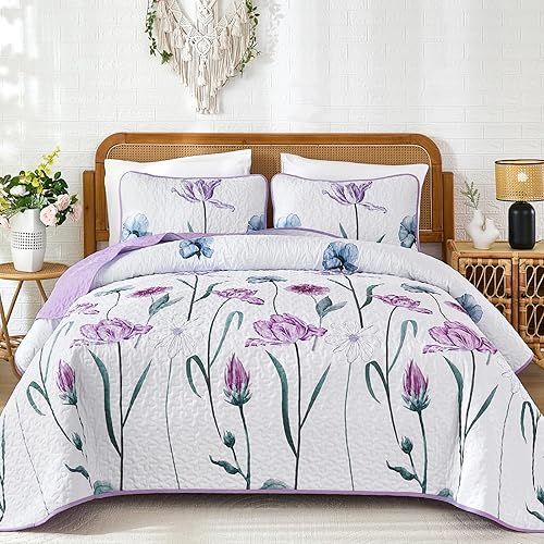 Miniatura 21 de WONGS BEDDING Juego de edredón floral tamaño King, juego de ropa de cama gris y amarillo con 2 fundas de almohada, juego de ropa de cama floral de