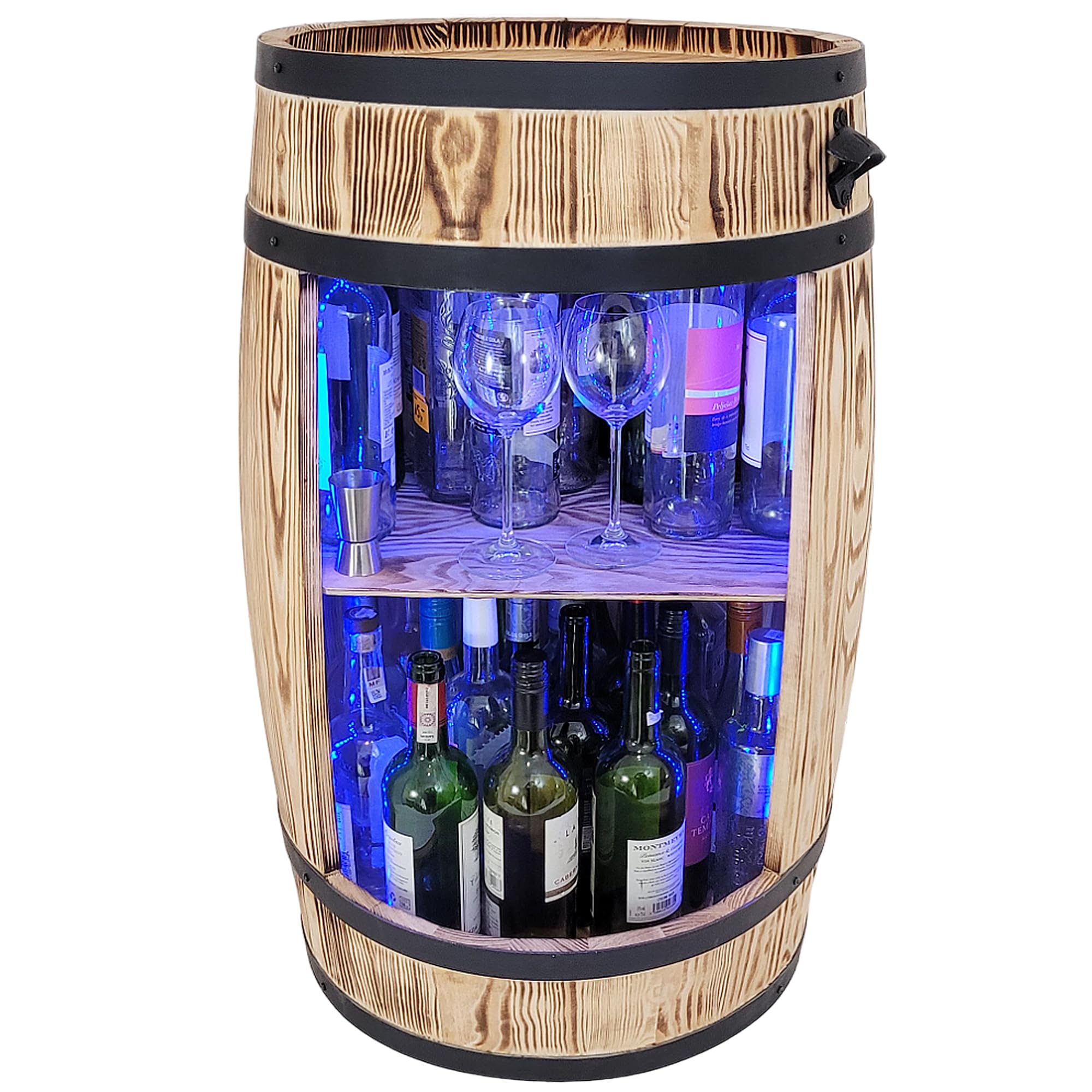Weeco Armadietto per Vino a LED RGB - Scaffale in Legno - Bar Elegante - Supporto per Bottiglie - Mobile Barile in Legno - 80 x 50 cm