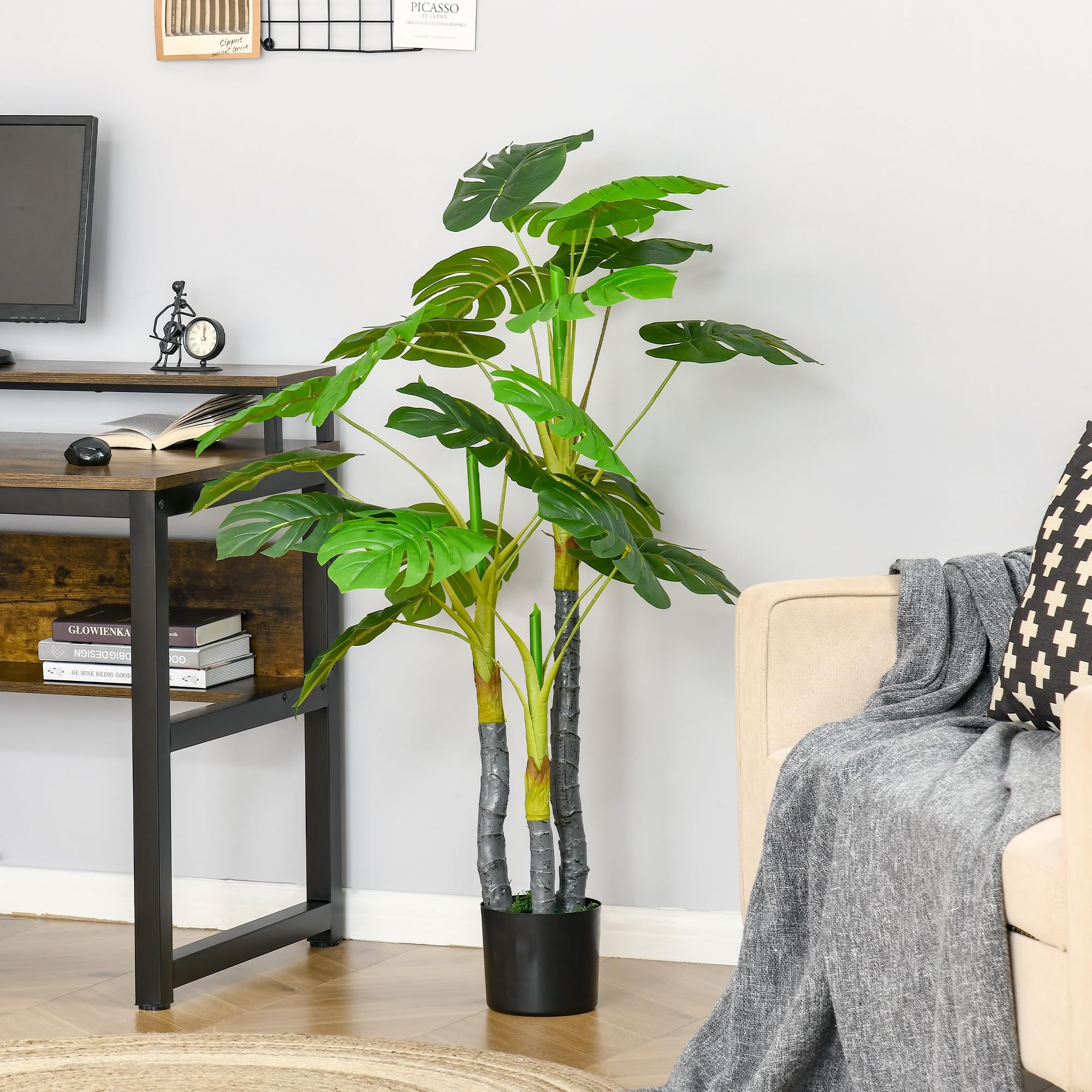HOMCOM Planta Artificial 120 cm Monstera Artificial con 20 Hojas Verde