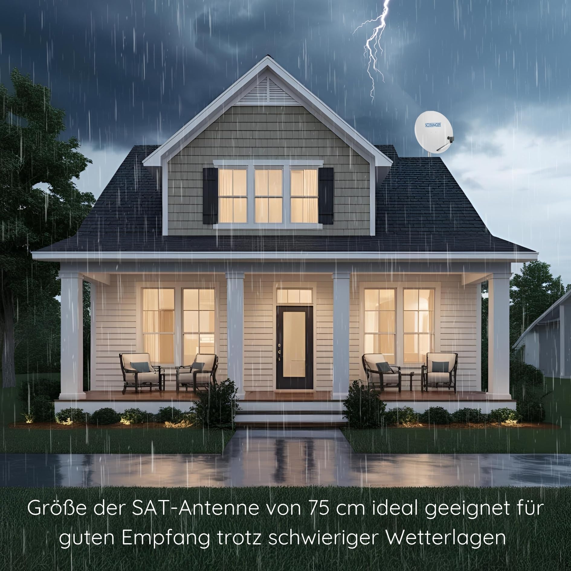 Sistema Sat 500 de SCHWAIGER Juego satélite Antena parabólica Quad LNB Digital 8X F-Plug 7mm Antena Sat de Acero Juego Completo Gris Claro 75 x 85 cm