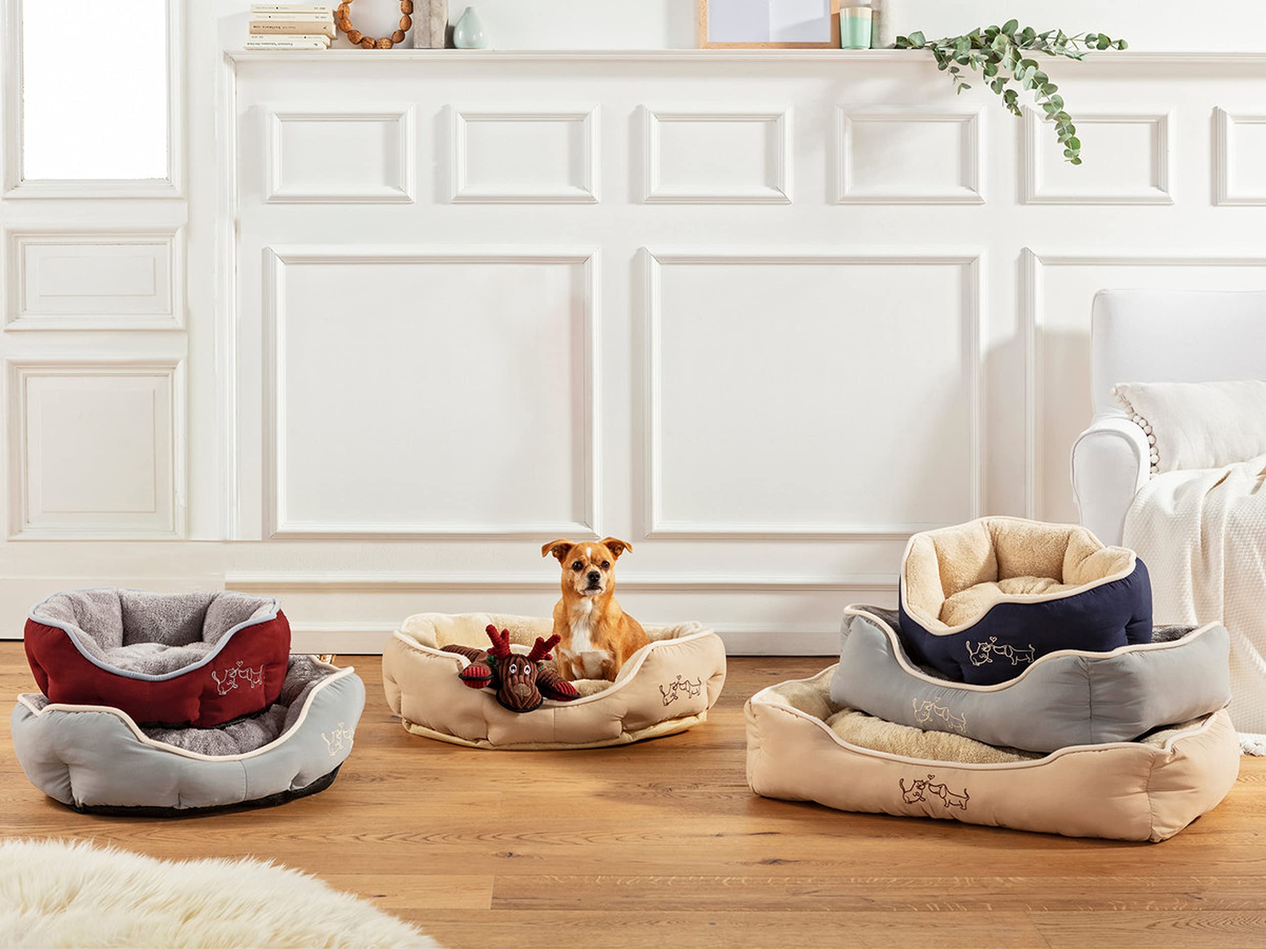 Dehner Lieblinge Hundebett und Katzenbett Sammy, oval, ca. 90 x 80 x 14 cm, Polyester, grau