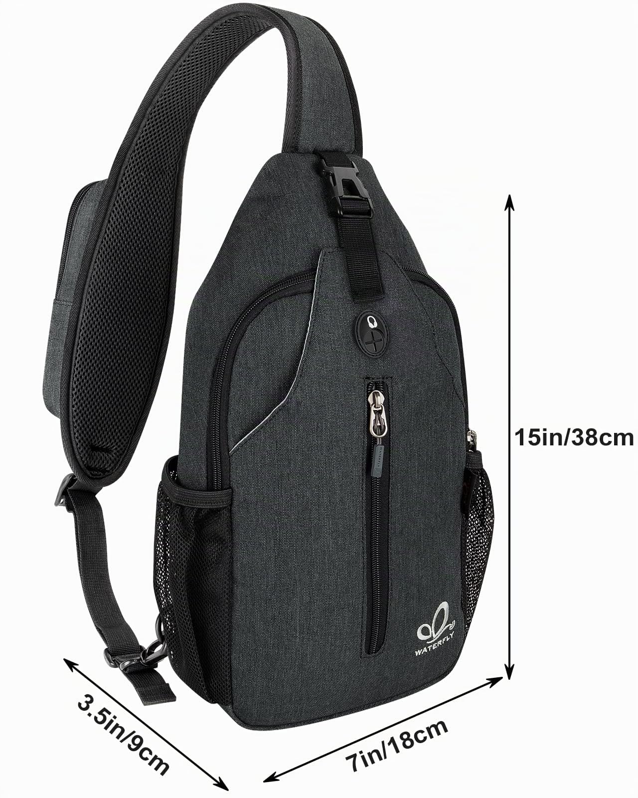 WATERFLY Pequeña bolsa de senderismo: mochila cruzada para el pecho para hombres y mujeres con correa de hombro agradable a la piel