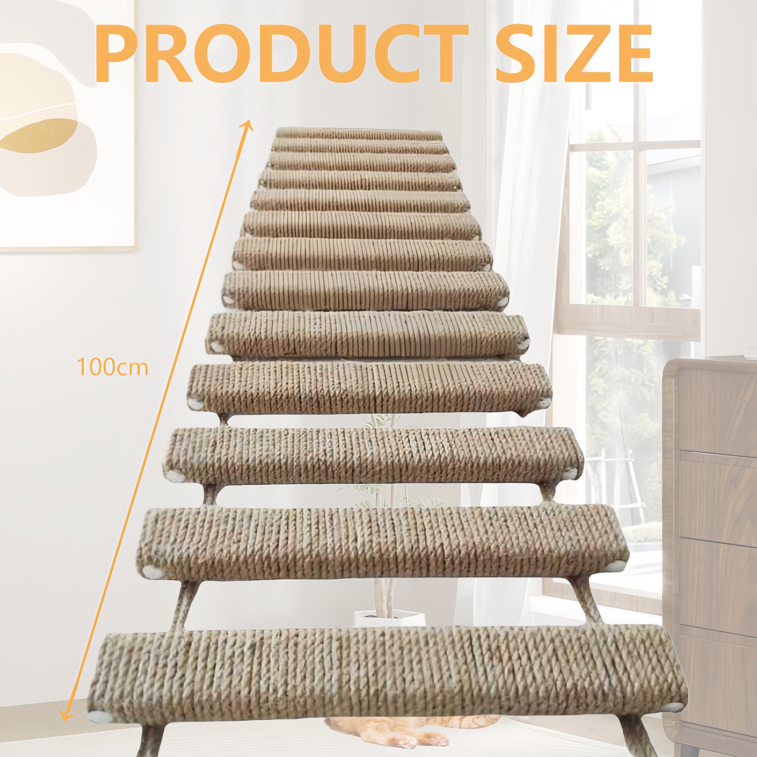 Échelle pour Chat, Pont-échelle Mural pour Chaton Structure d'escalade en Corde de Sisal Arbre a Chat Mural Cadre d'escalade Meubles pour Animaux de Compagnie (Kaki, 100 cm, 1)