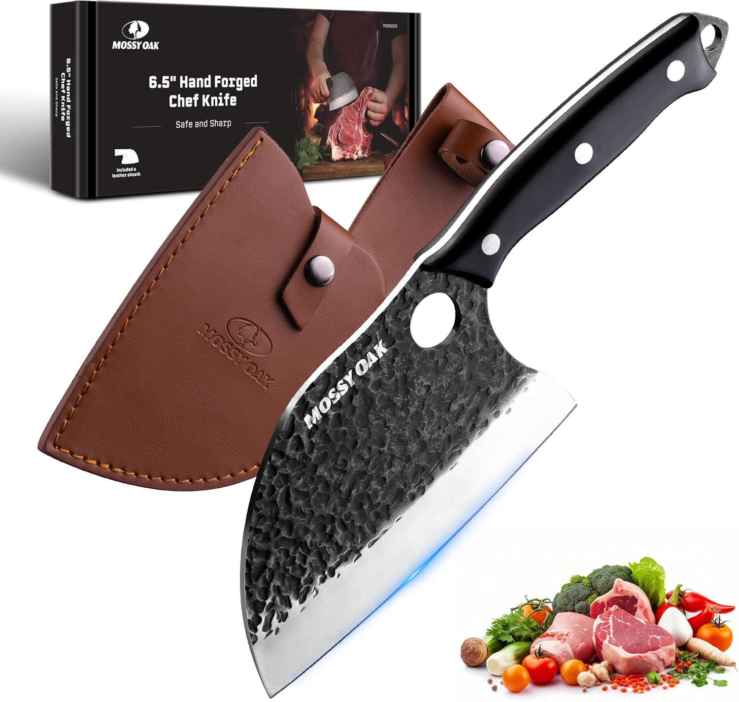 Mossy Oak Heavy-Duty Hand-Forged Meat Cleaver with Leather Sheath: The...