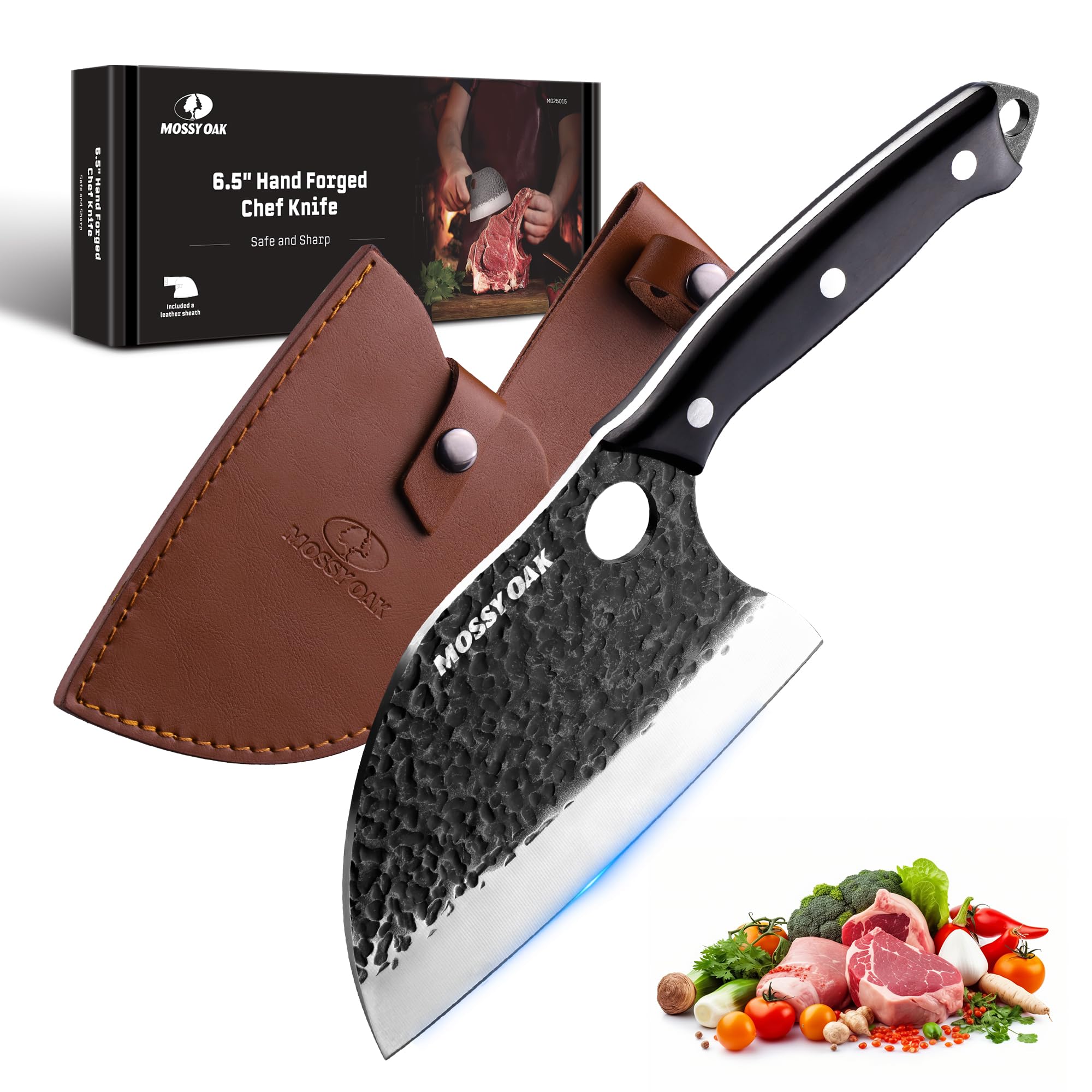 Mossy Oak Serbian Chef Knife, Hand Forged Meat Cleaver Knife