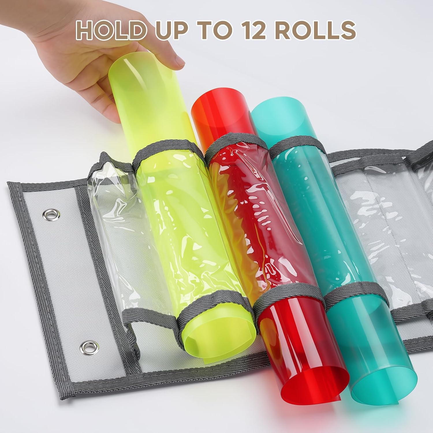 Fulgutonit 12 Compartment Vinyl Roll Holder, Hanging Wall Mount, Clear PVC