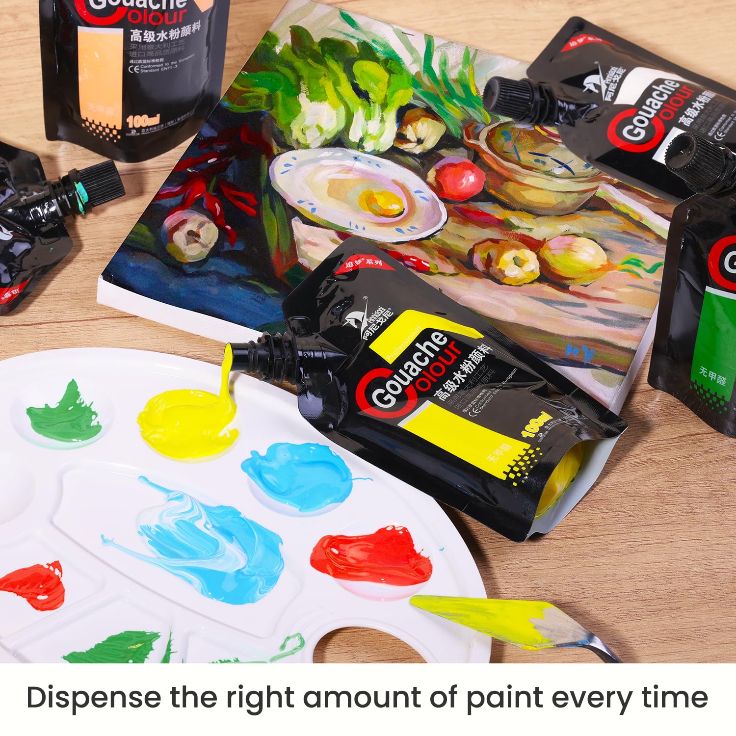 Gouache Paint Set, 8 Colors x100 ml Non-Toxic Gouache for Canvas and Paper, Opaque Watercolor Painting Perfect Art Supplies for Artists, Students, and Kids - Image 6