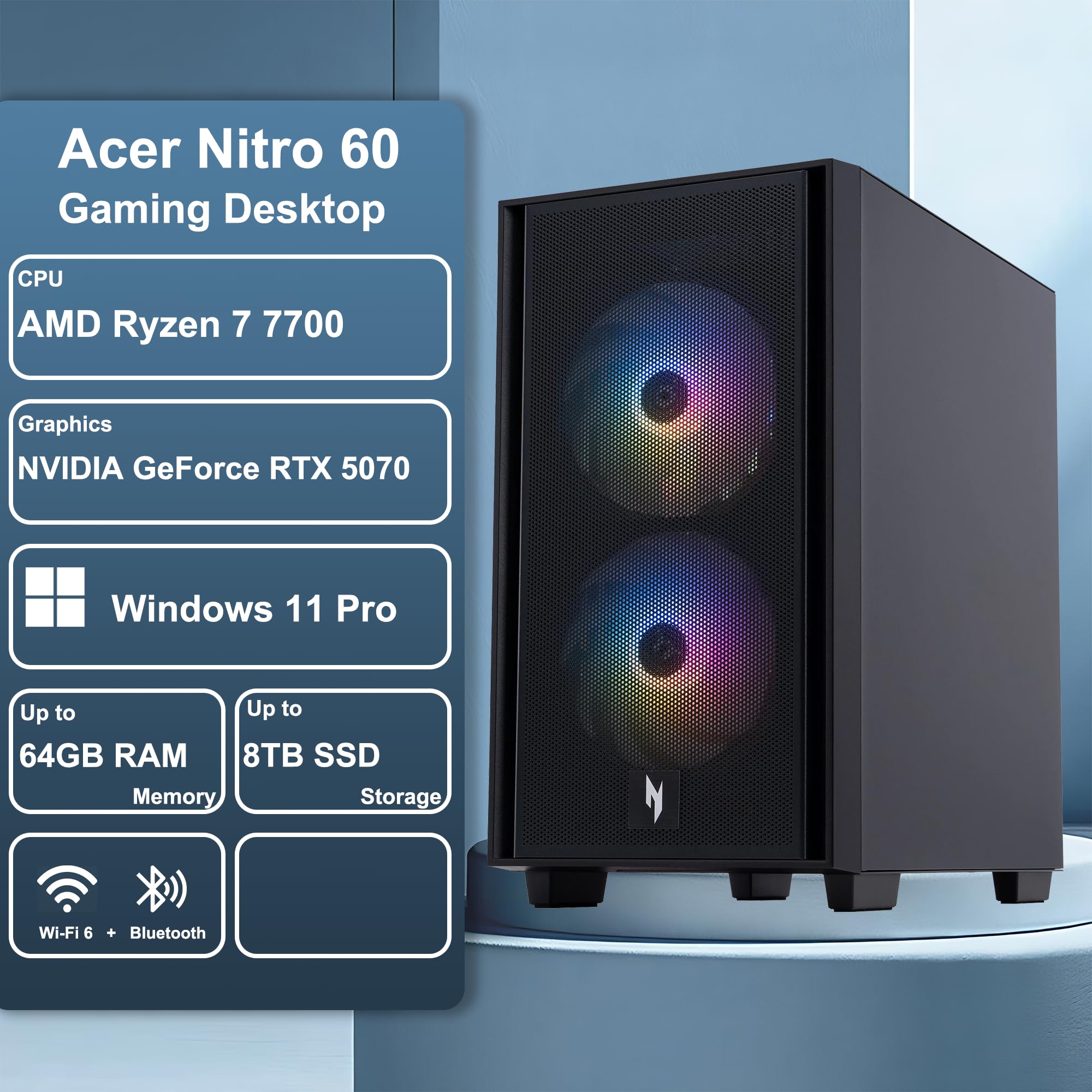 【新品】 RTX5070 Ryzen 7 7700 DDR5 32GB Amazon.com: acer Nitro 60 Gaming Desktop Computer AMD Octa-core