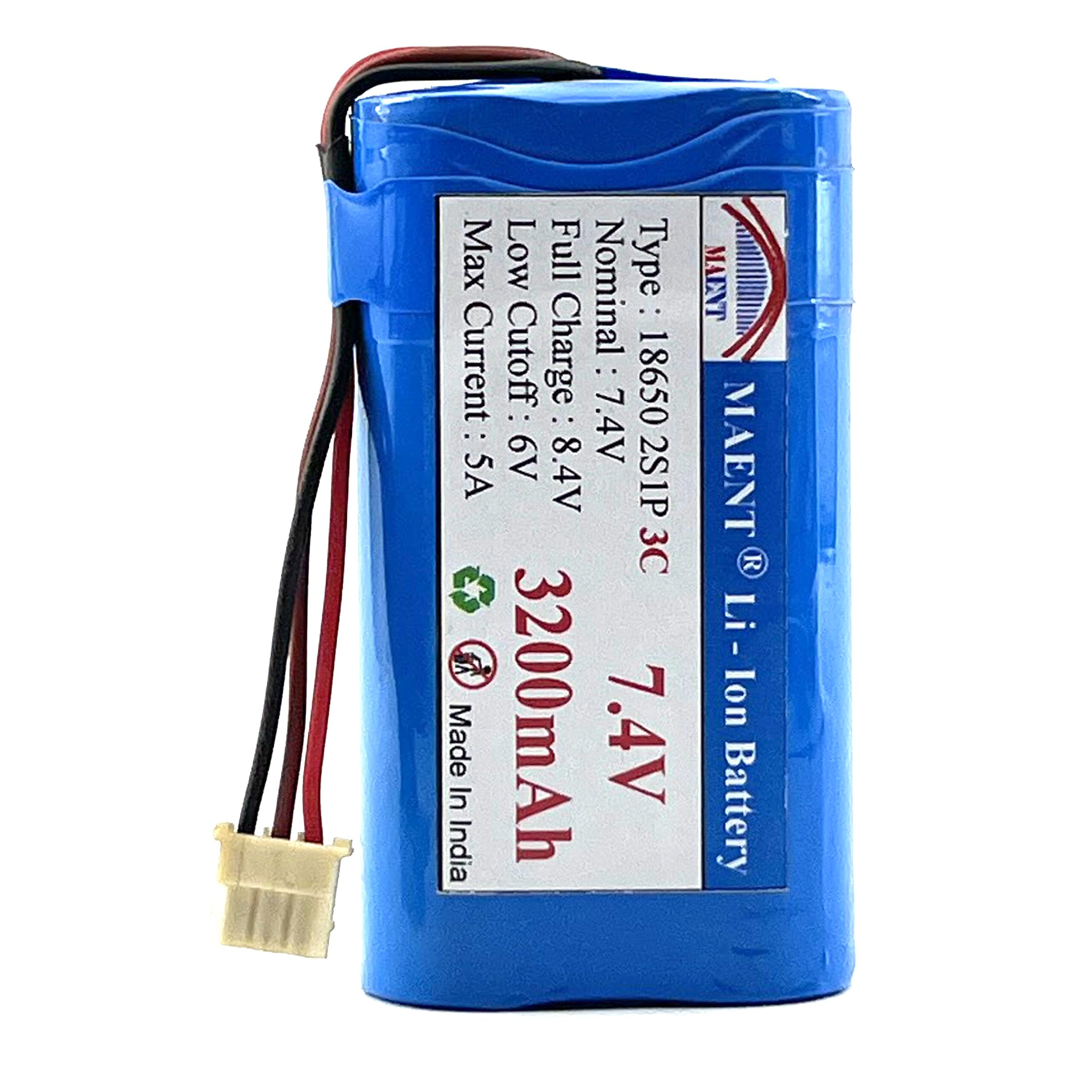 MAENT® 7.4V 18650 Lithium ion Rechargeable Battery 2S1P with 5264