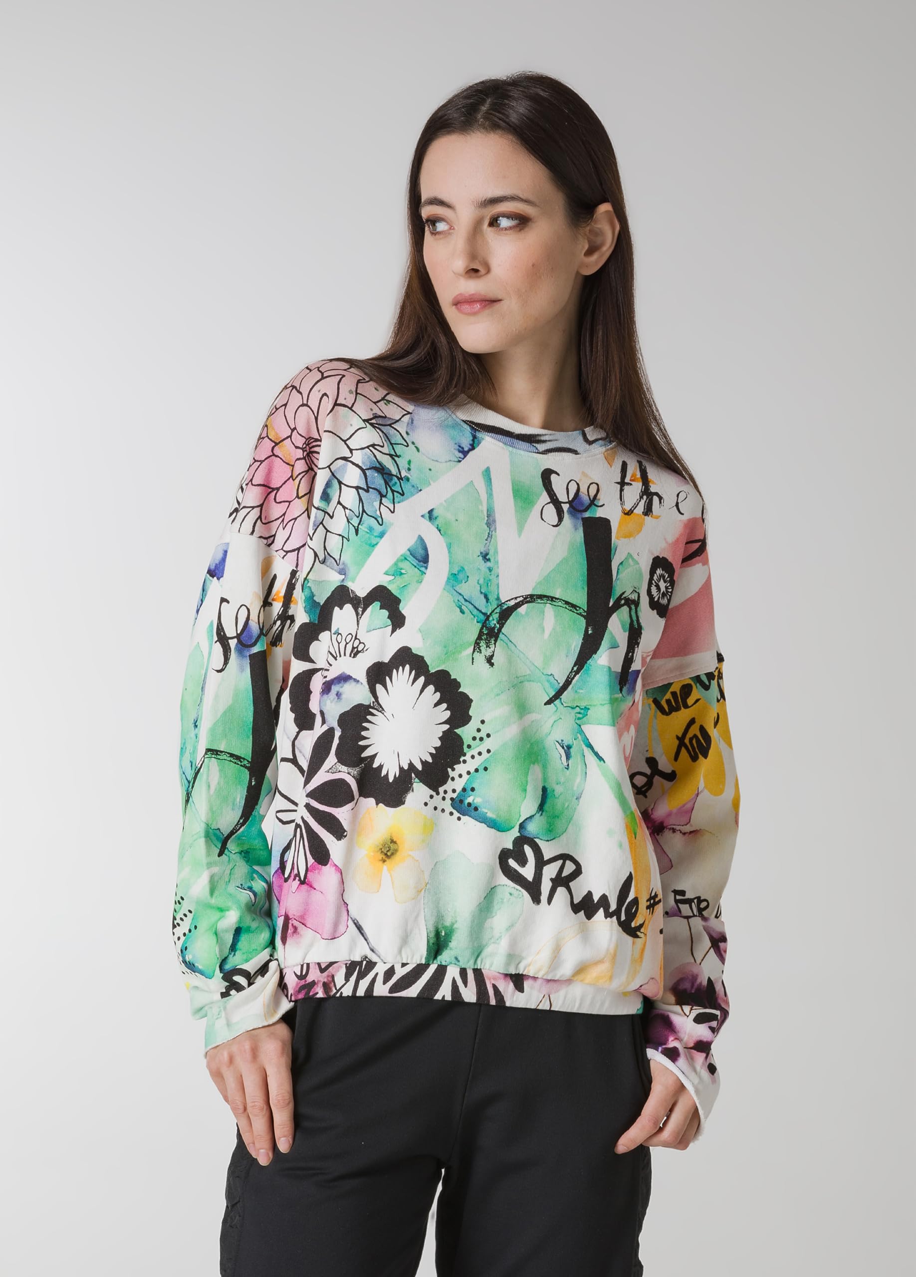 DEHA - Felpa Allover Crew Sweatshirt in Cotone per Donna