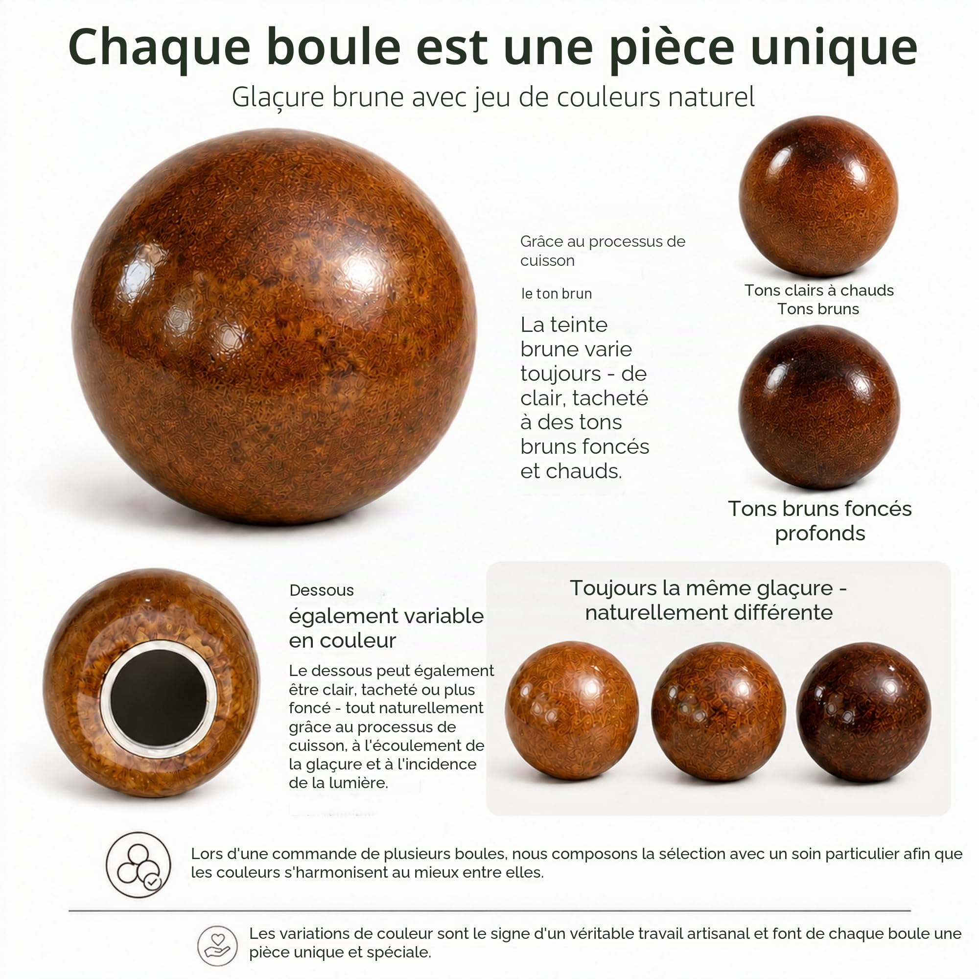 Jardin boule Poterie En Céramique Marron brillant pour une utilisation en extérieur Diamètre 30 cm résistant au gel