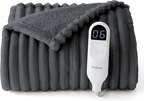 Vista 160 de Bedsure GentleSoft - Manta térmica eléctrica, suave manta eléctrica de franela acanalada, calefacción con 4 ajustes de tiempo, 6 ajustes de calor