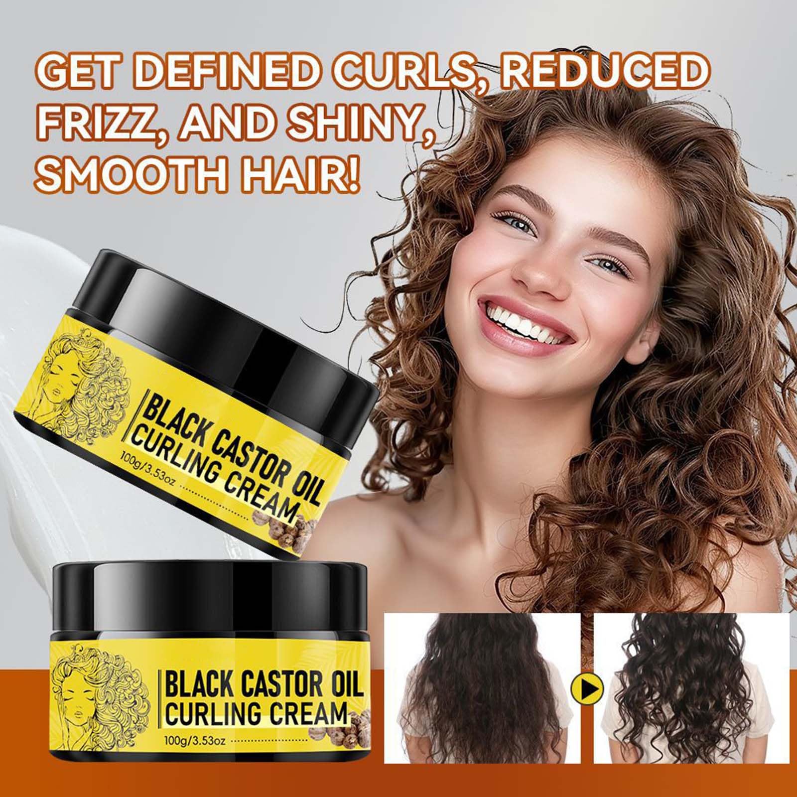 Black Castor Oil Curling Cream Curl Defining Cream Non-stick Hydrates Nourishes & Eliminates Frizzy Hair Curl Enhancer & Frizz Control for Curly Hair 100g - Image 4