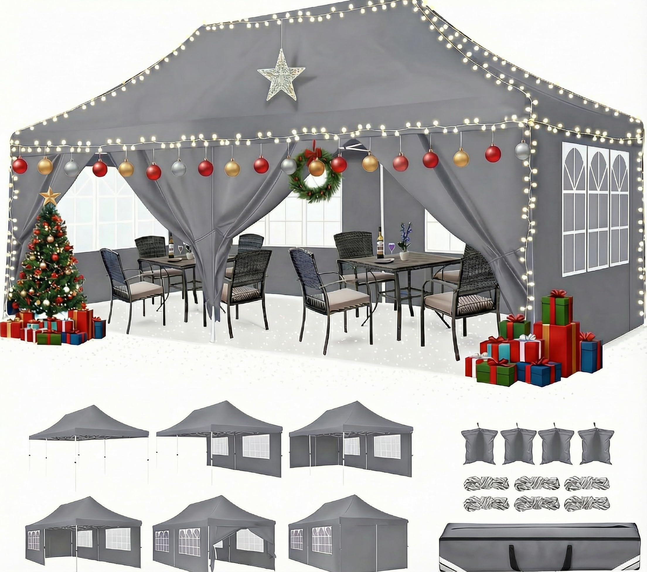 TOOLUCK Folding Gazebo 3 x 6 m 3 x 6 m Outdoor Waterproof Professional Garden Gazebo with 6 Side Walls Gazebo Tent UV 50+