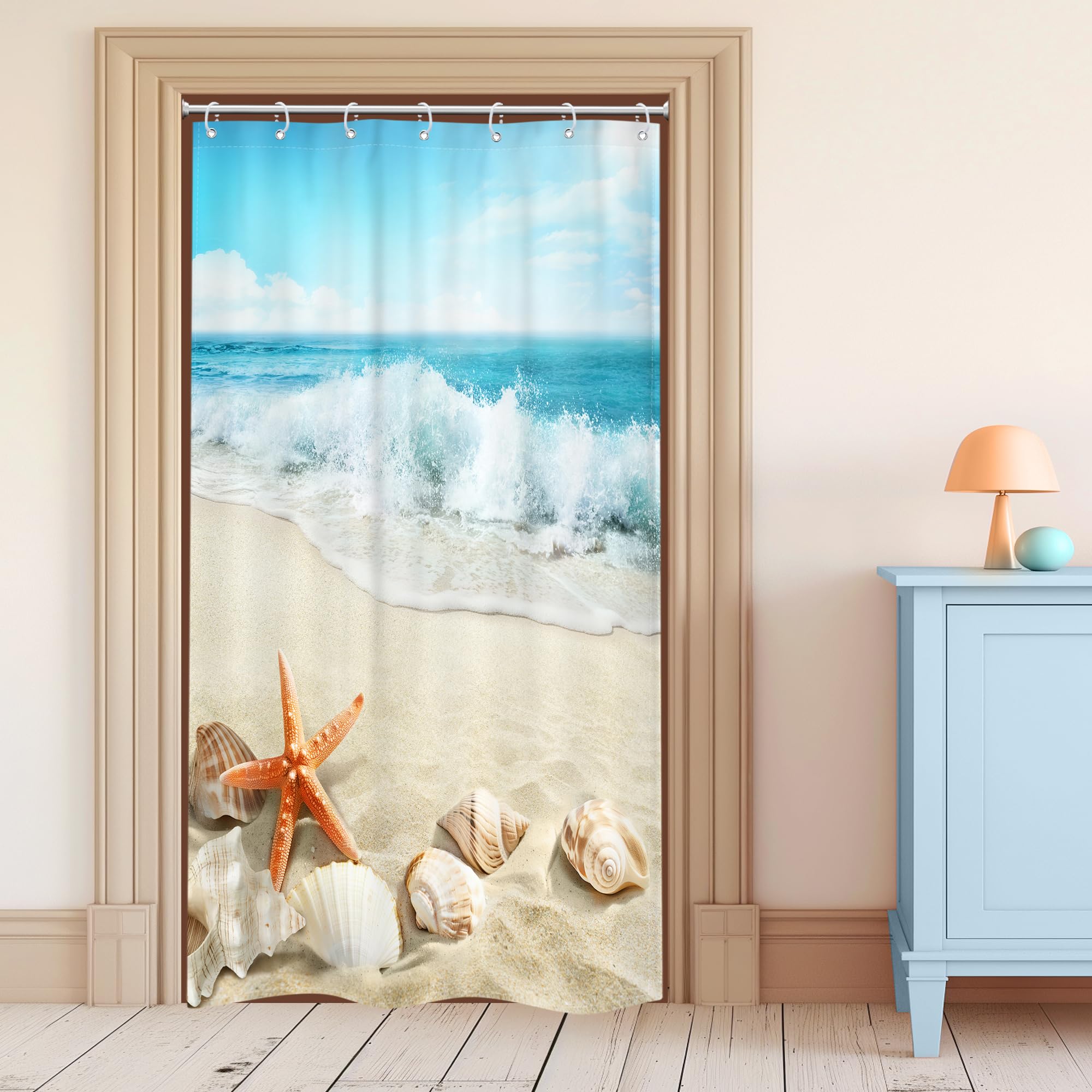 Riyidecor Beach Sunset Shower Curtain – Tropical Palm Tree Ocean Design, Waterproof Polyester, 72x72 Inches With Hooks - View #6